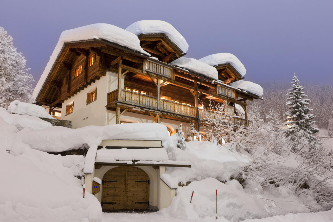 Exterior of Chalet Chimera in Klosters located within walking distance of lifts