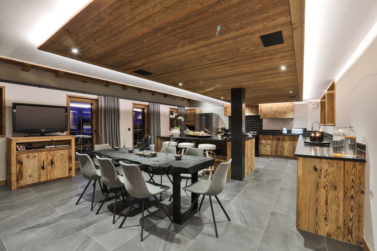 Kitchen and breakfast area at Chalet Le Moulin on Chamonix