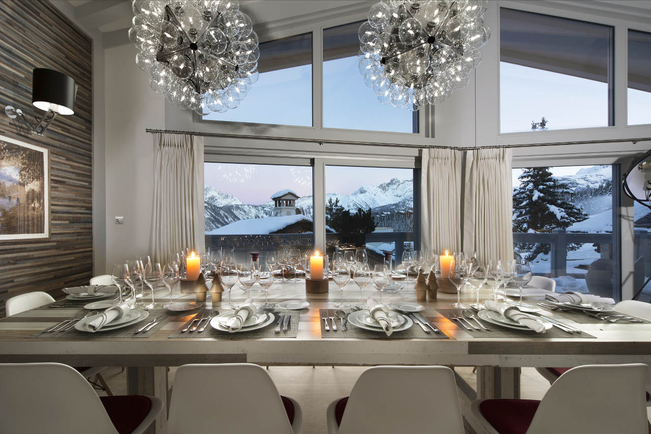 Dining area with terrace access in Chalet Pow Pow, Courchevel 1850