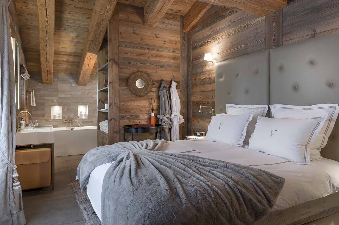 Bedroom one at Chalet V in La Tzoumaz