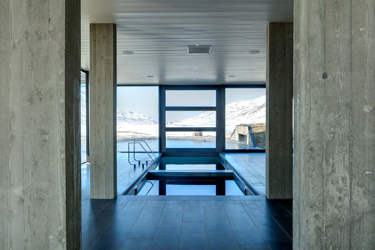 View of flotation tanks at Deplar Farm in Iceland