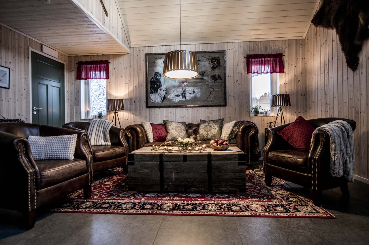 Living room at Fjellborg Arctic Lodge in Sweden