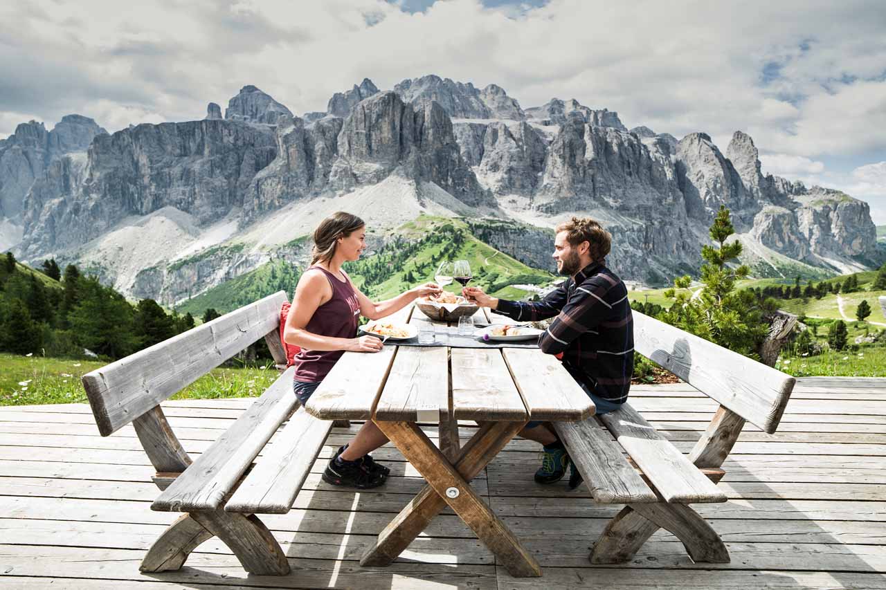 Mountain restaurant in summer in Alta Badia