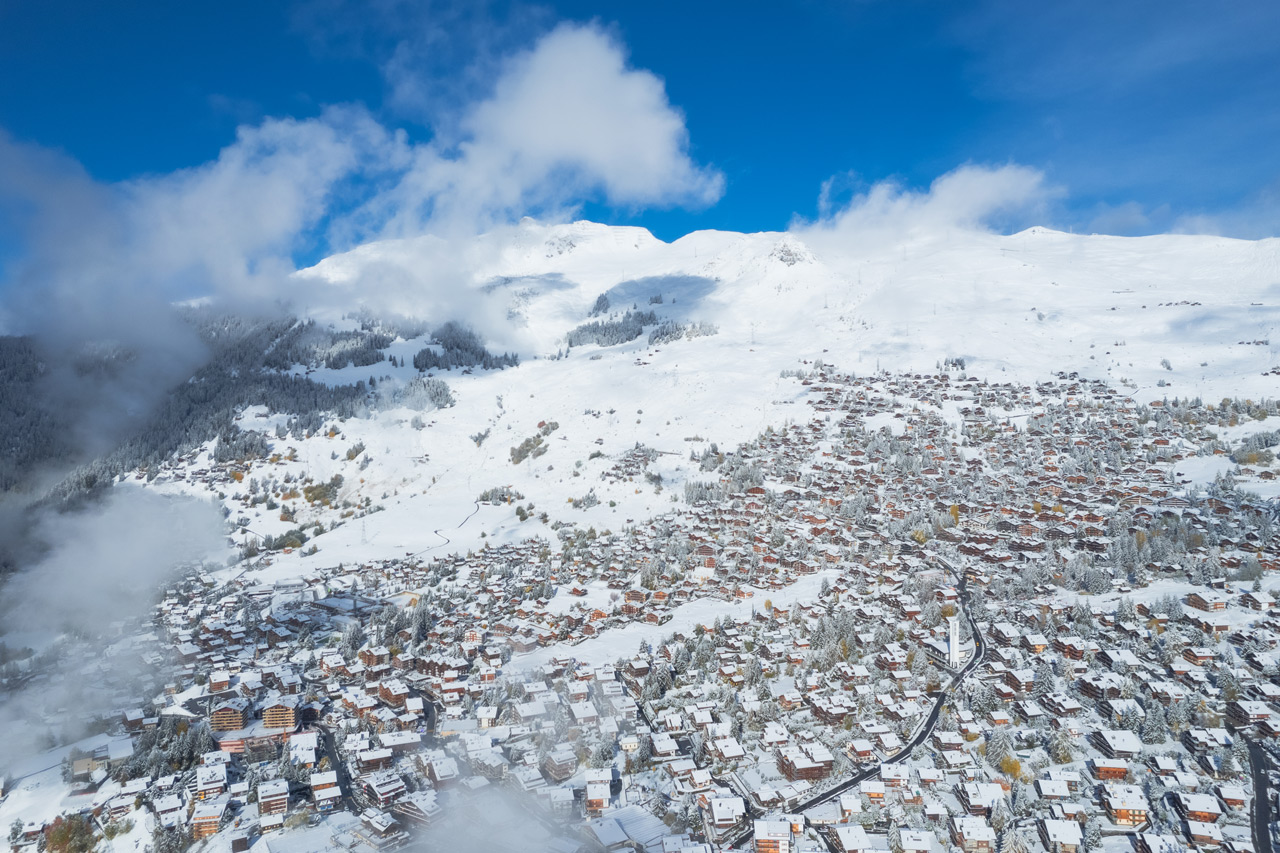 Aerial view of Verbier in winter