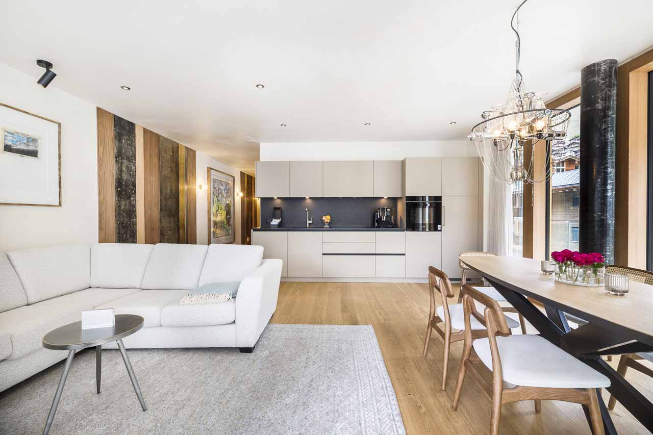 Living area kitchen at Apartment Beautiful Day in Zermatt
