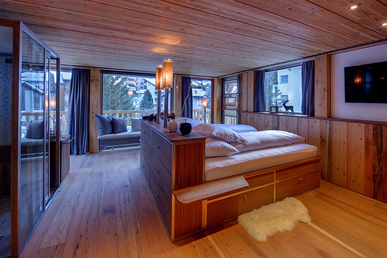 Bedroom one at Backstage Chalet in Zermatt
