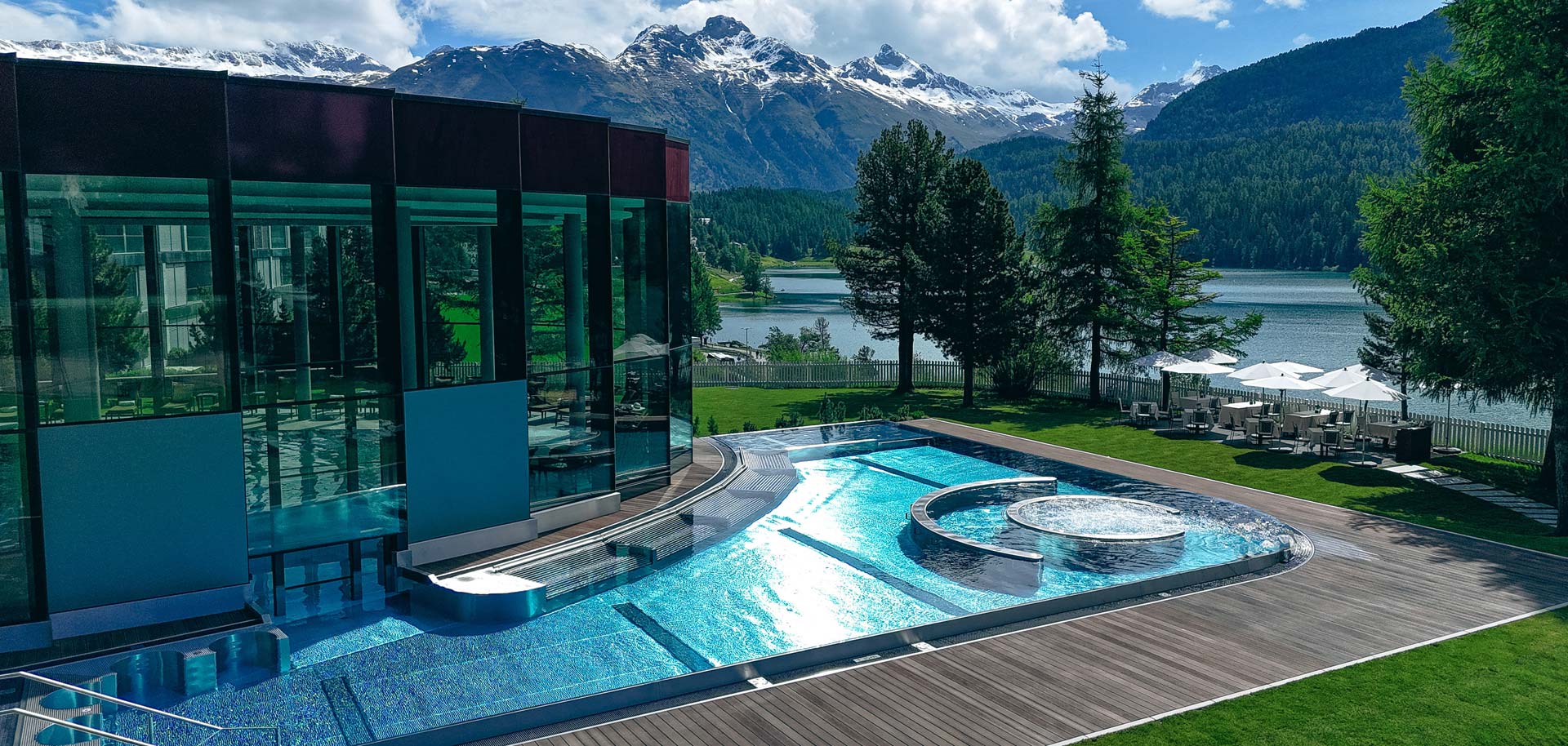 Badrutt's Palace hotel spa in St Moritz in summer
