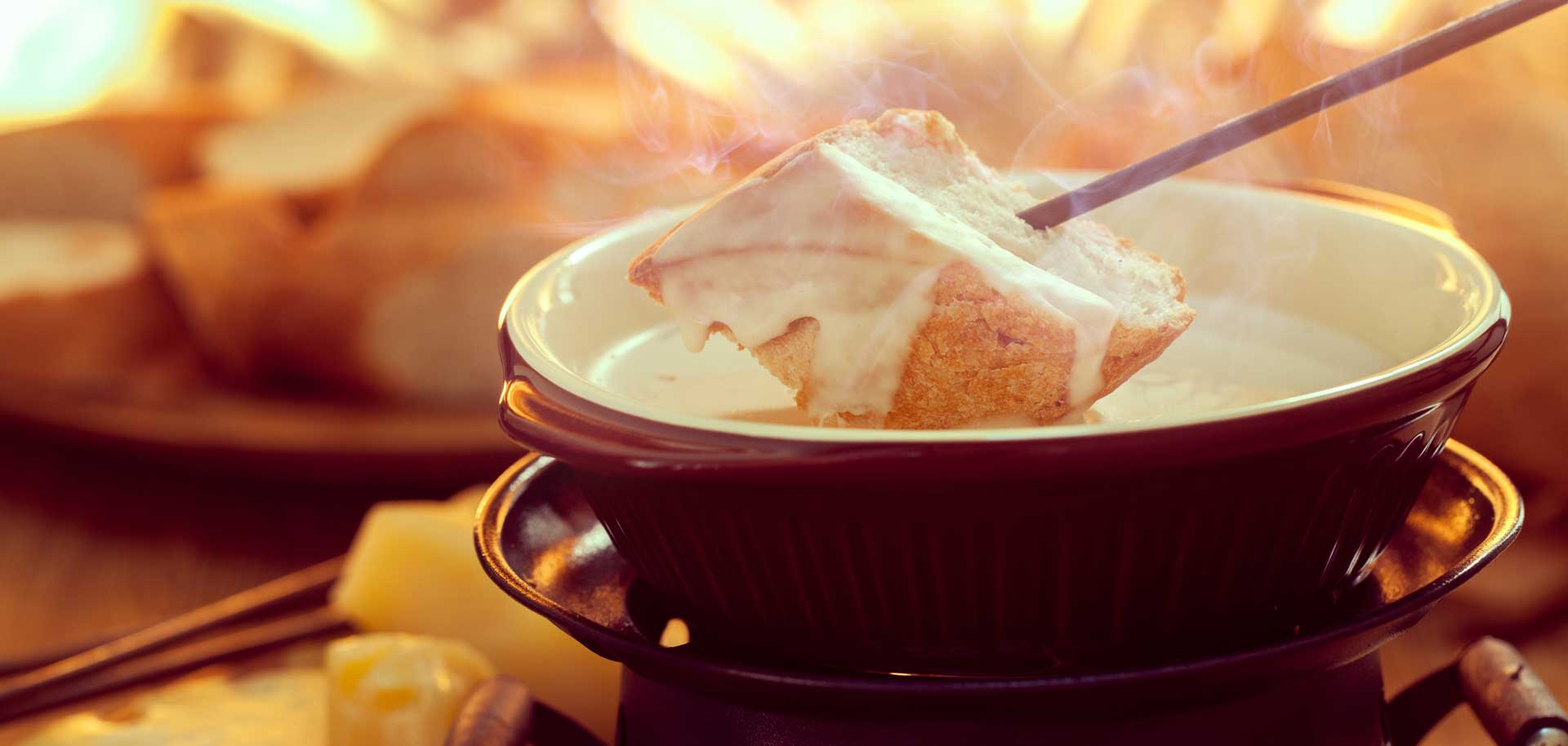 Cheese fondue in catered ski chalet