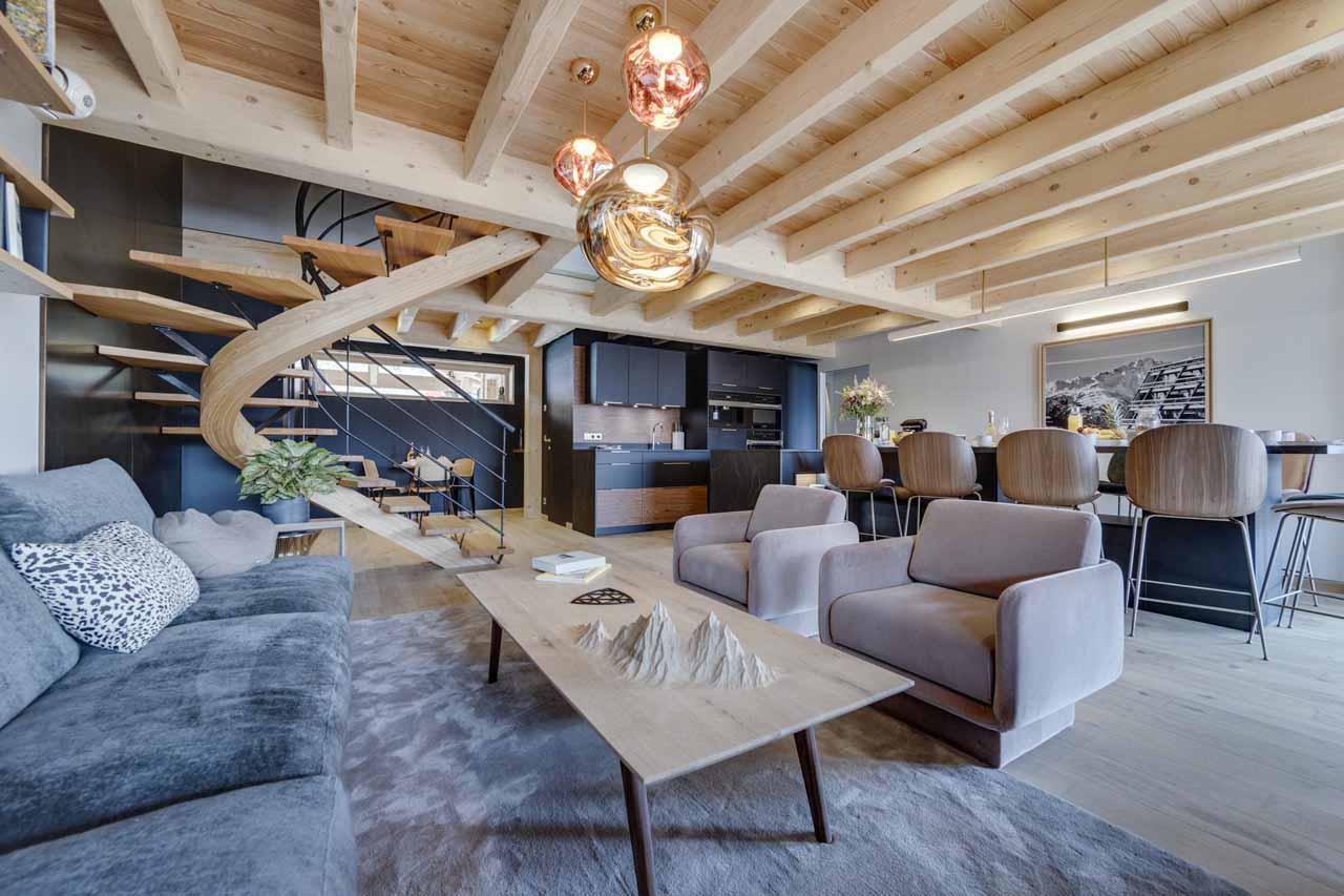 Open-plan living area at Chalet Bela Vya 2 in Les Arcs