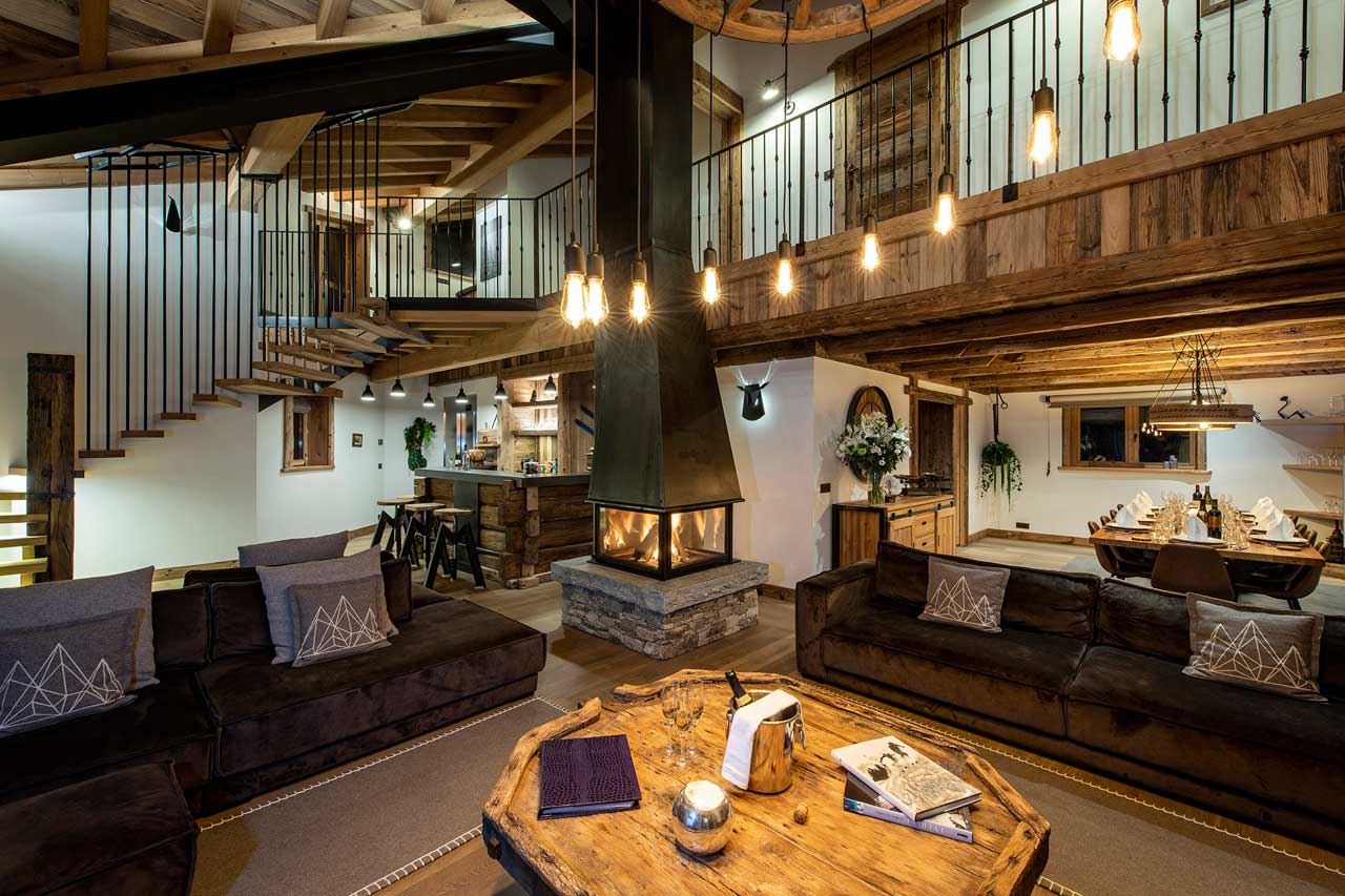 Open plan living area at Chalet Machapuchare in Val d'Isere