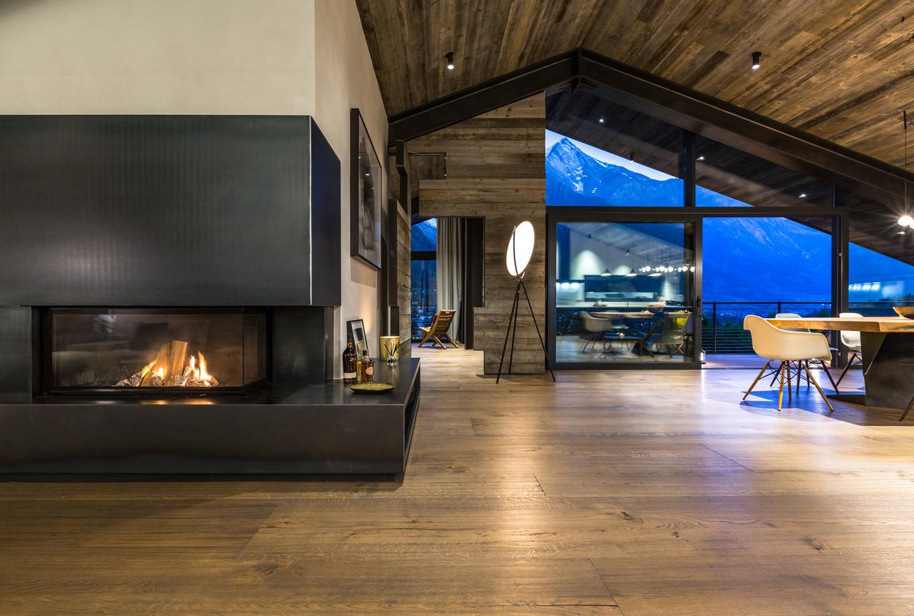 Living area on upper level at Chalet On The Rocks in Chamonix
