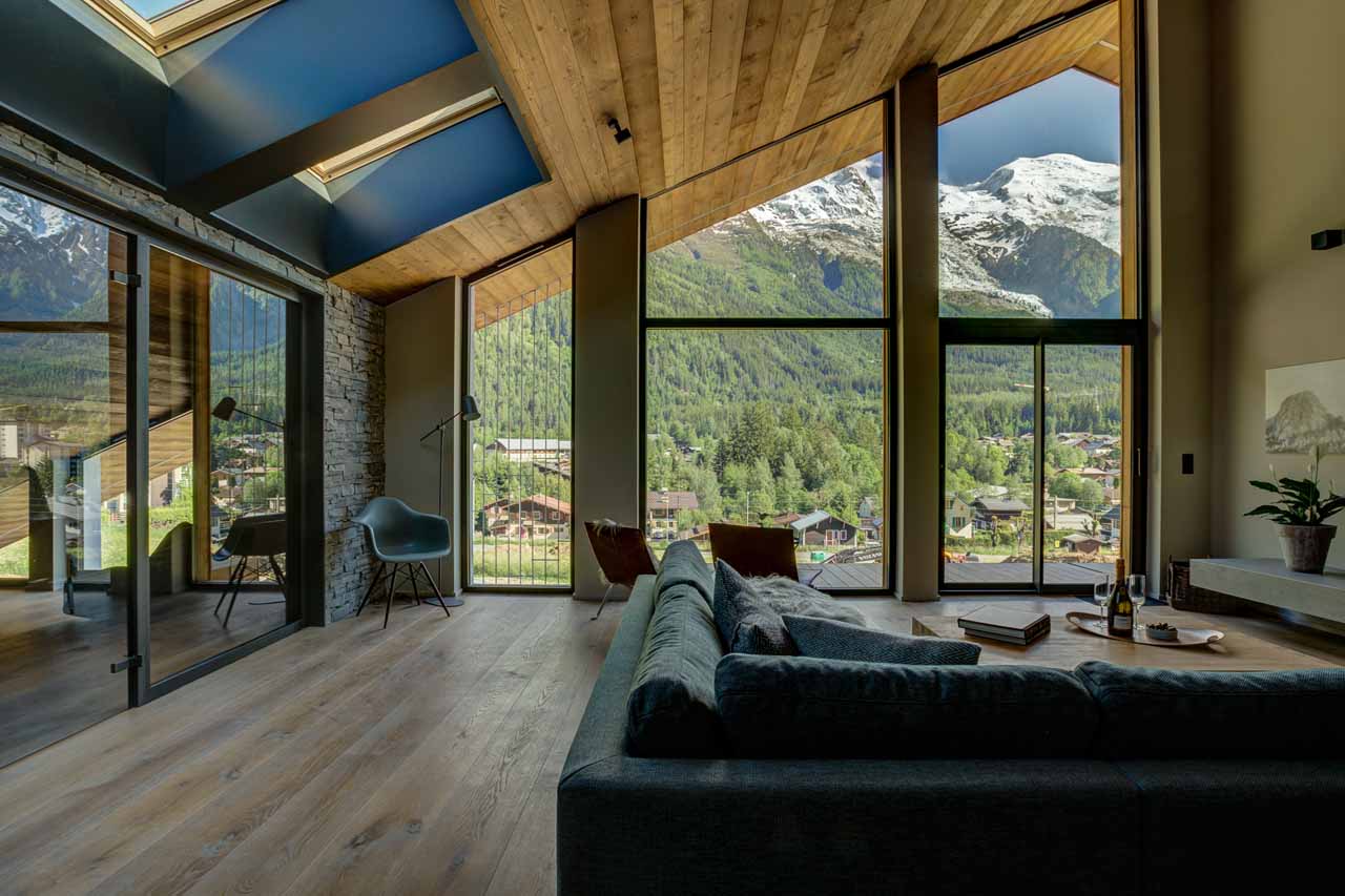 Living room views from Chalet Rytola in Chamonix