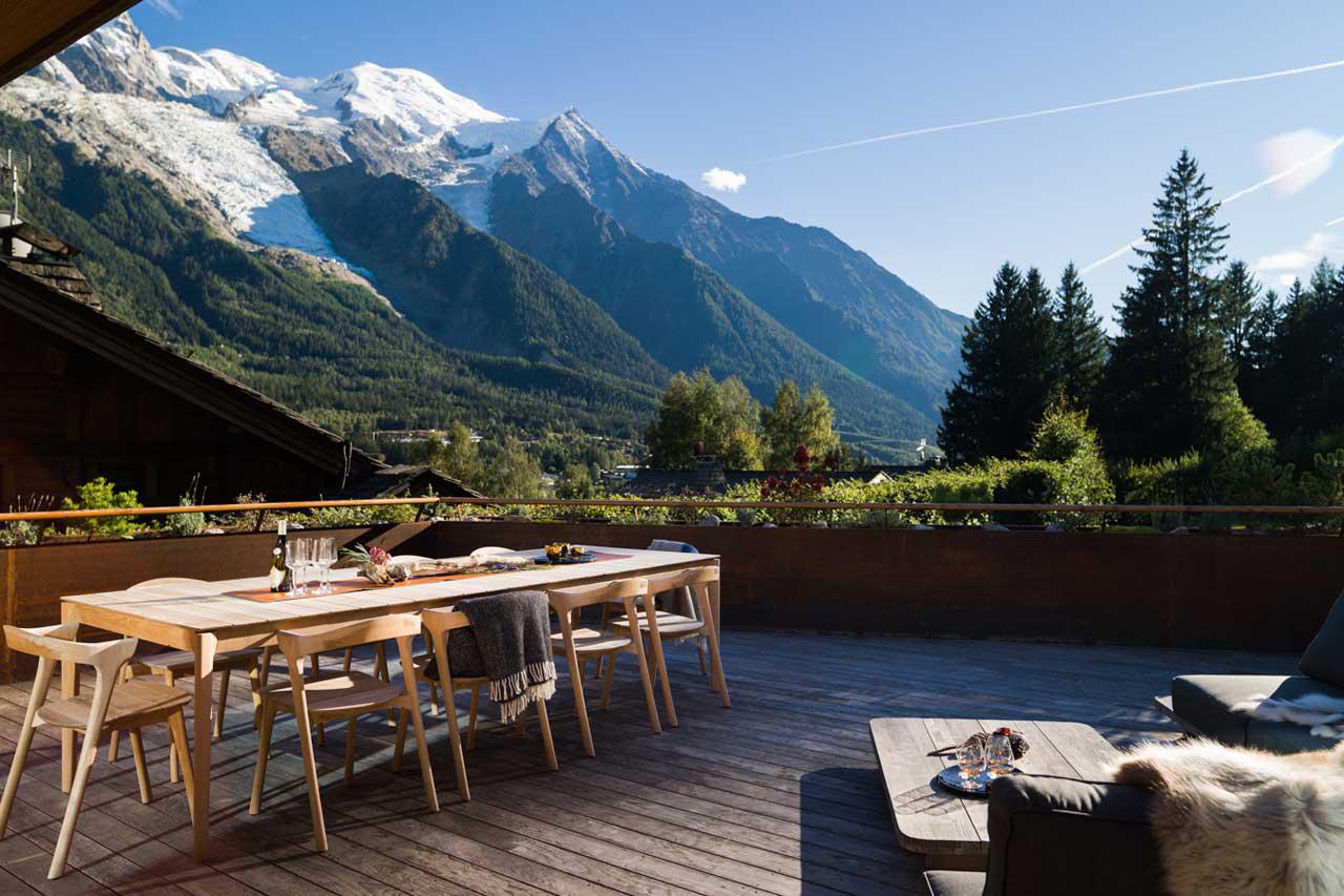 Terrace in summer at Chalet Sundara in Chamonix