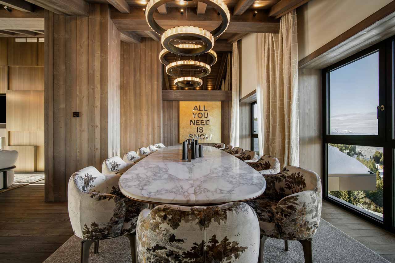 Dining table and chairs in Atmosphere Penthouse, Courchevel 1850