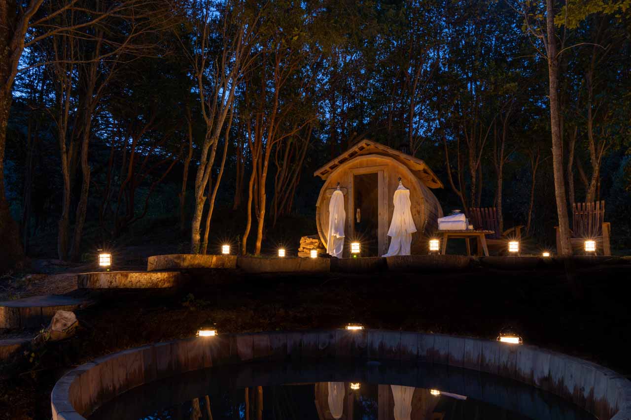 Sauna and hot tub at Rio Palena Lodge in Patagonia