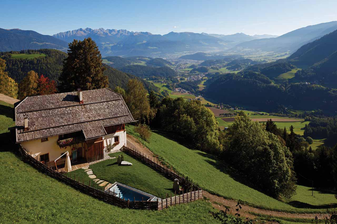 View of San Lorenzo Lodge in Kronplatz in summer