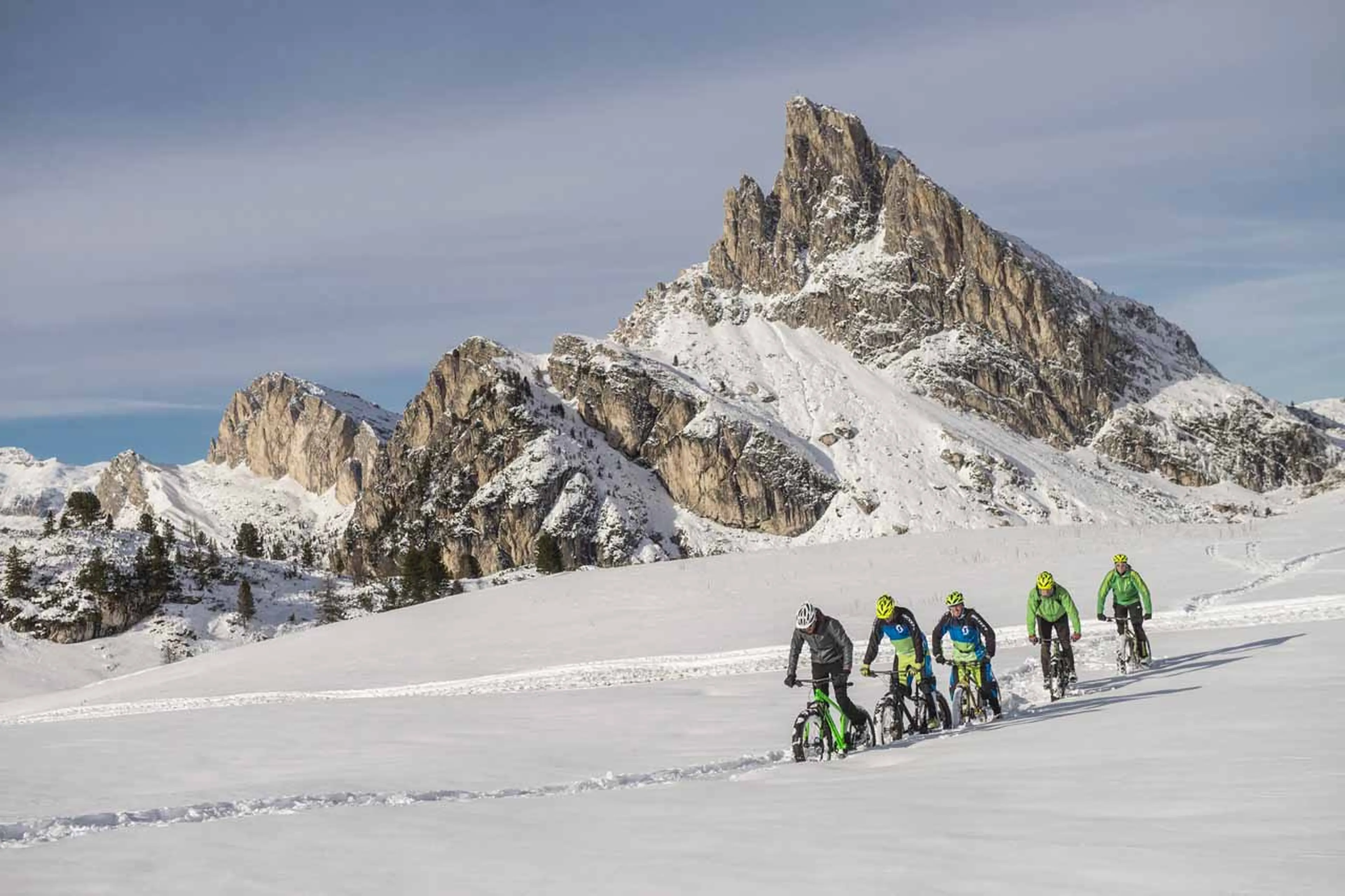 Fat biking in Cortina d'Ampezzo in winter