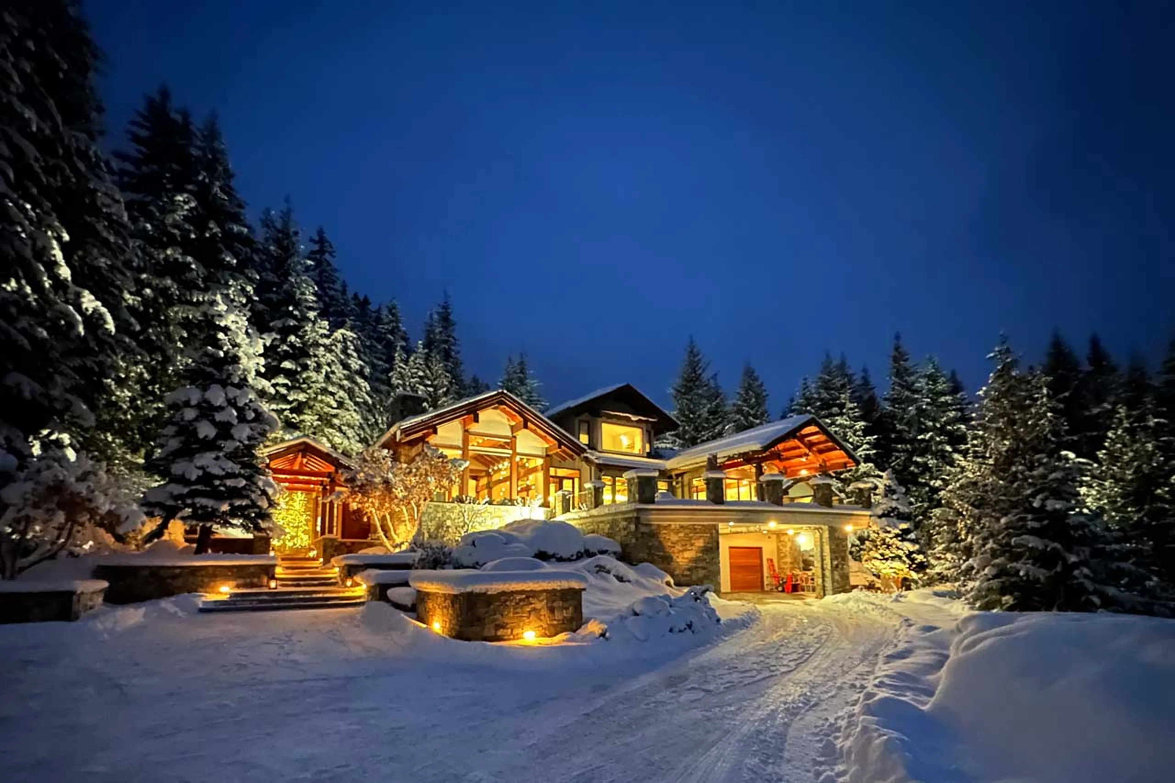 Exterior of Belmont Estate in Whistler in the snow