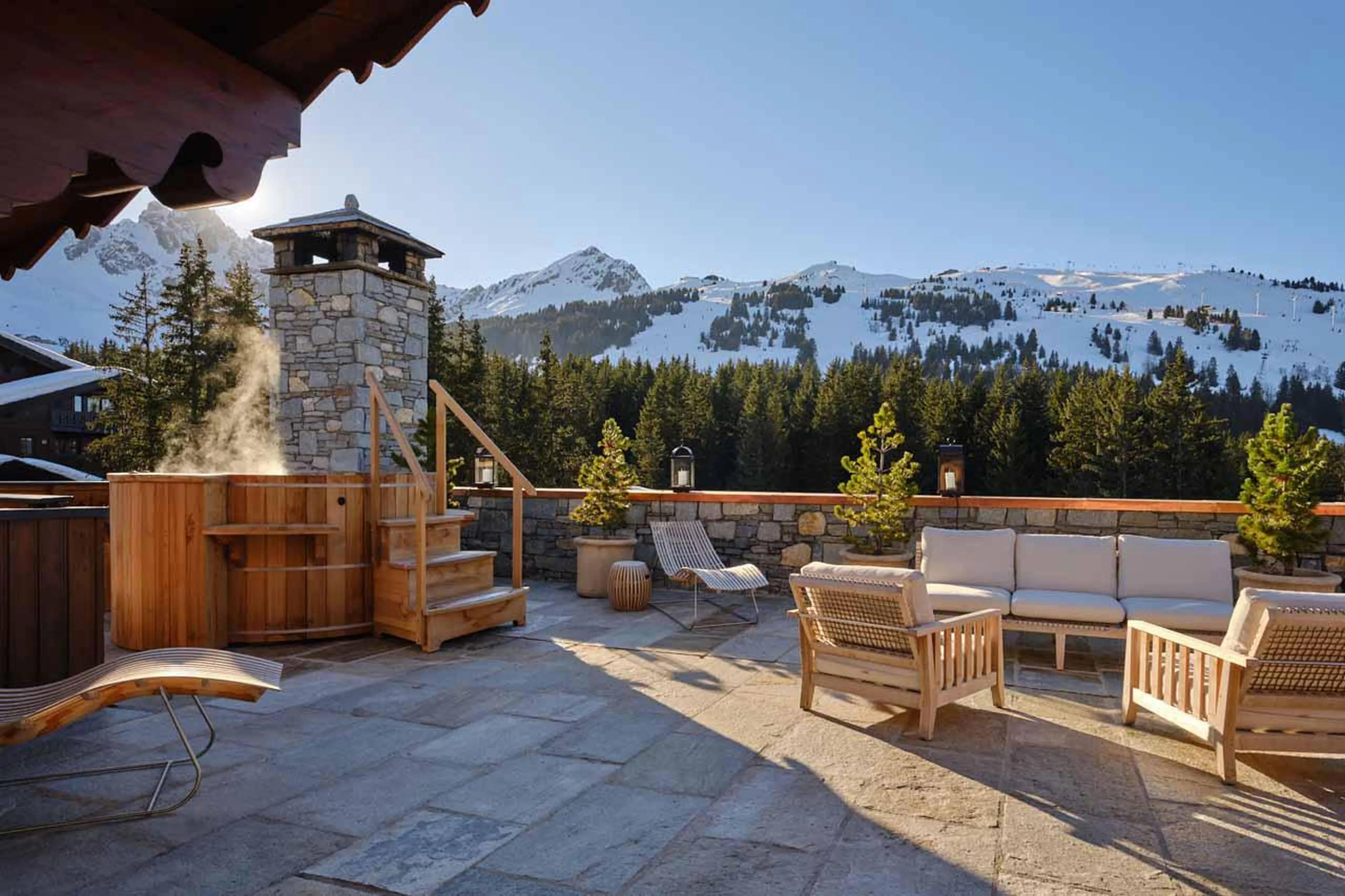 Large terrace with outdoor Jacuzzi in Penthouse Les Airelles in Courchevel 1850