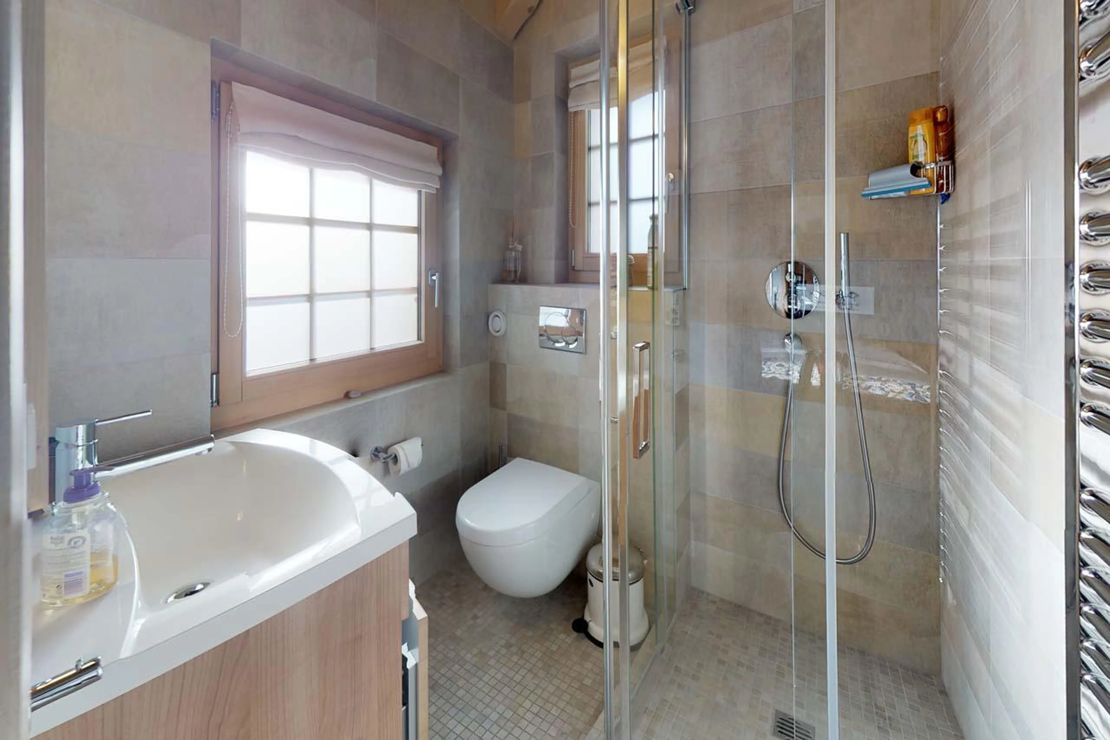 En-suite shower room at Chalet Albert-Luc in Verbier