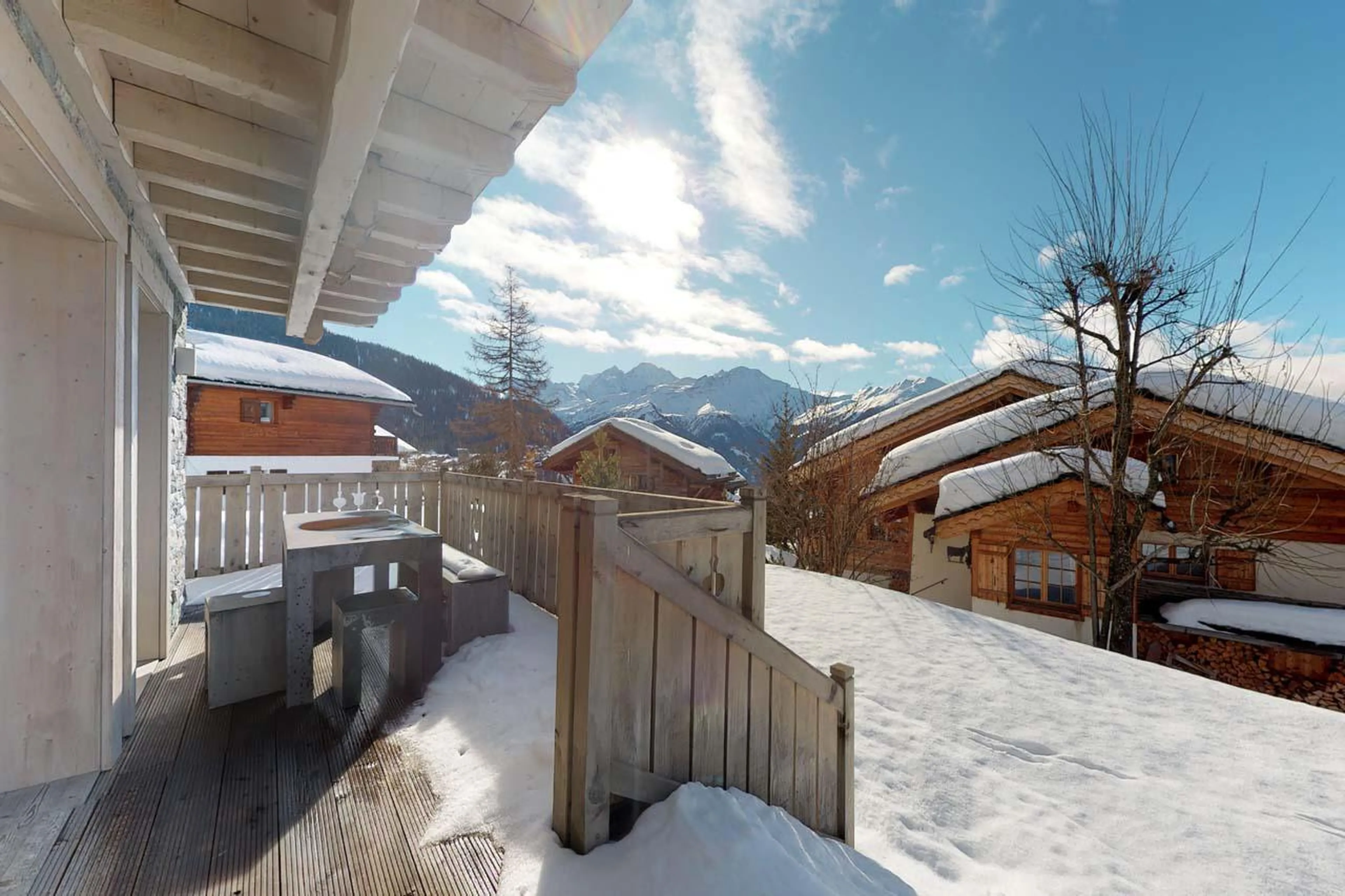 Winter views from the ground floor terrace at Chalet Albert-Luc in Verbier