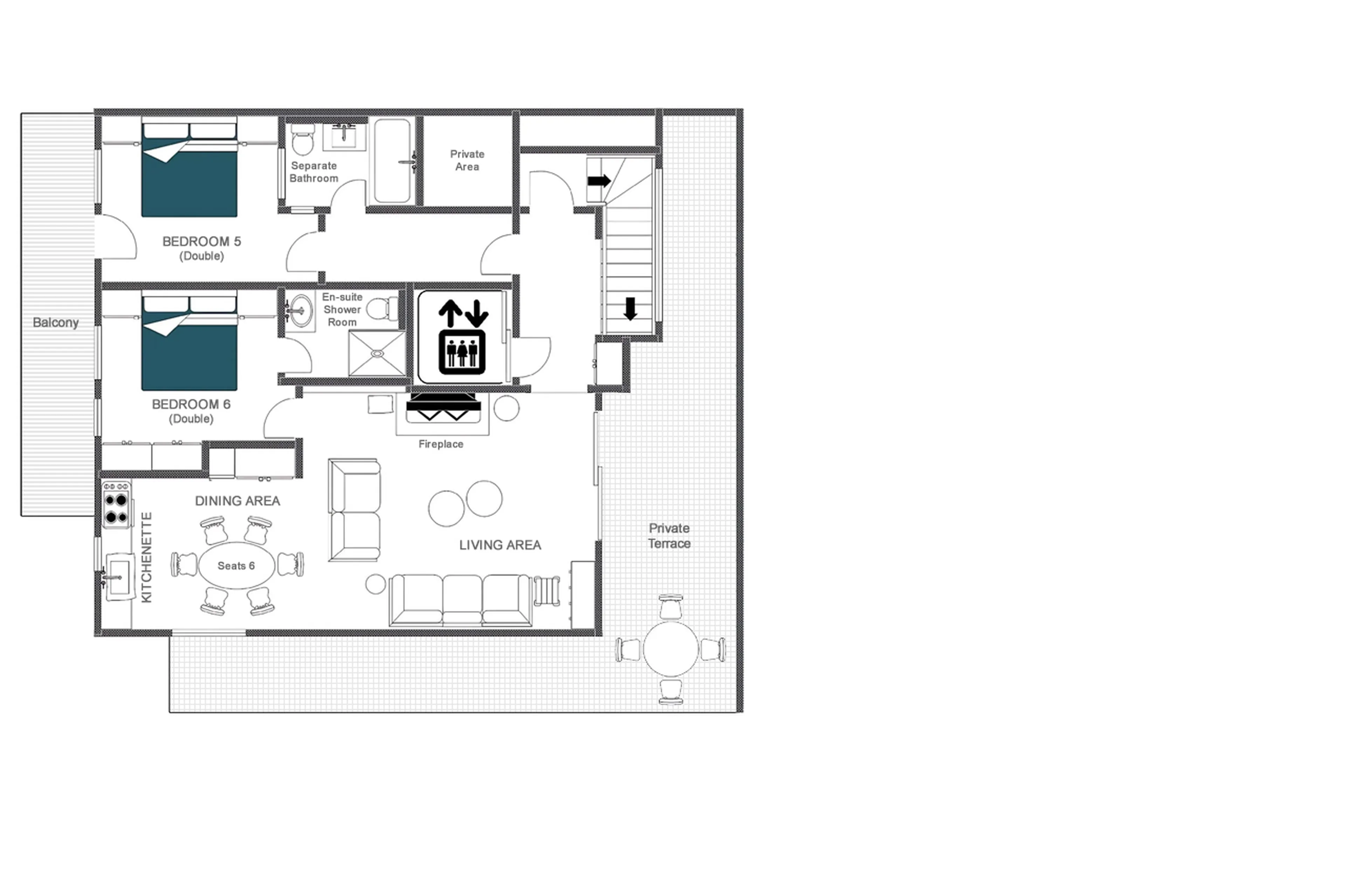 Level 2 floor plan of Penthouse Alex in Verbier