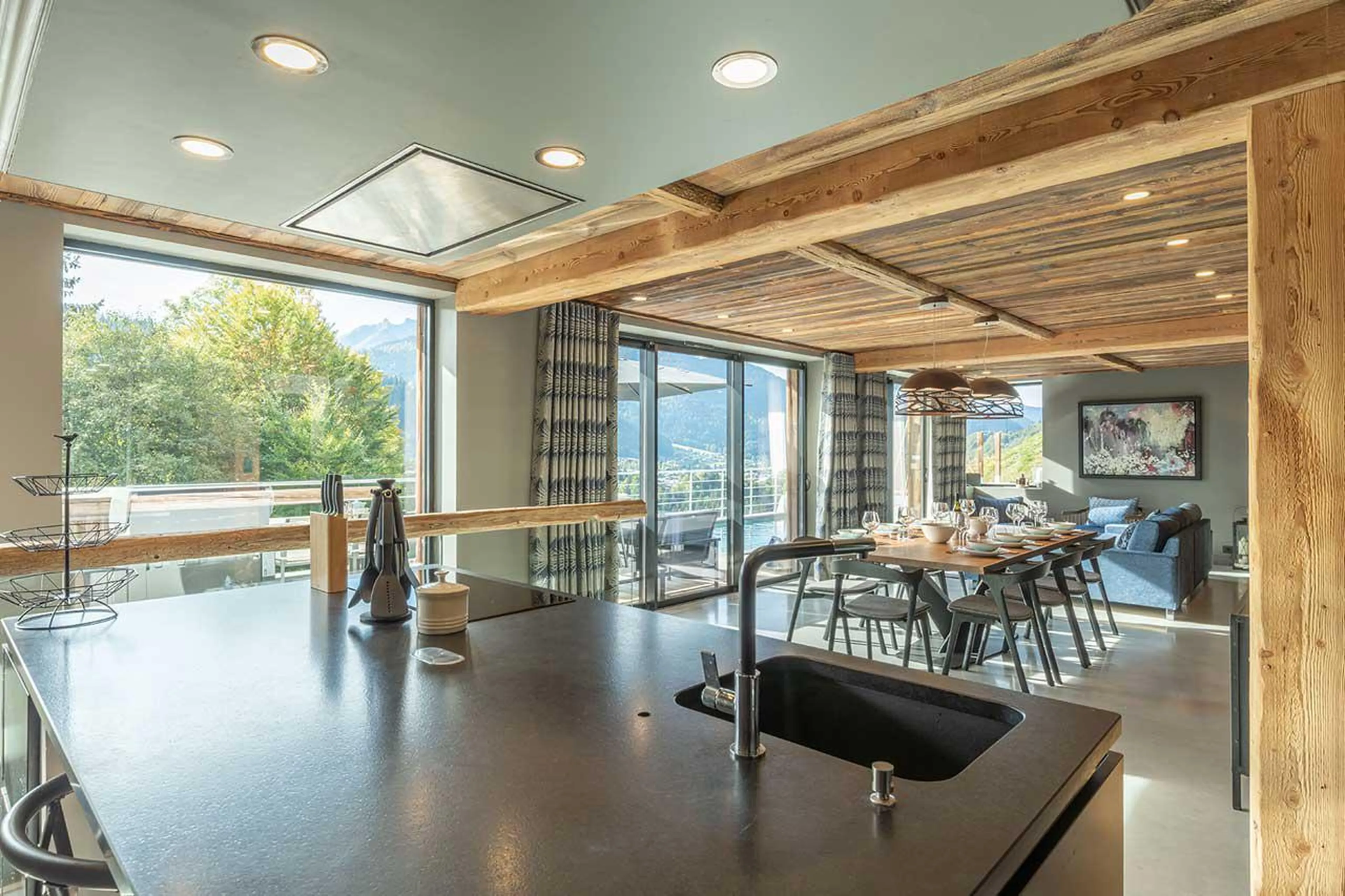 Open plan dining area & kitchen at Alpine Retreat in Morzine