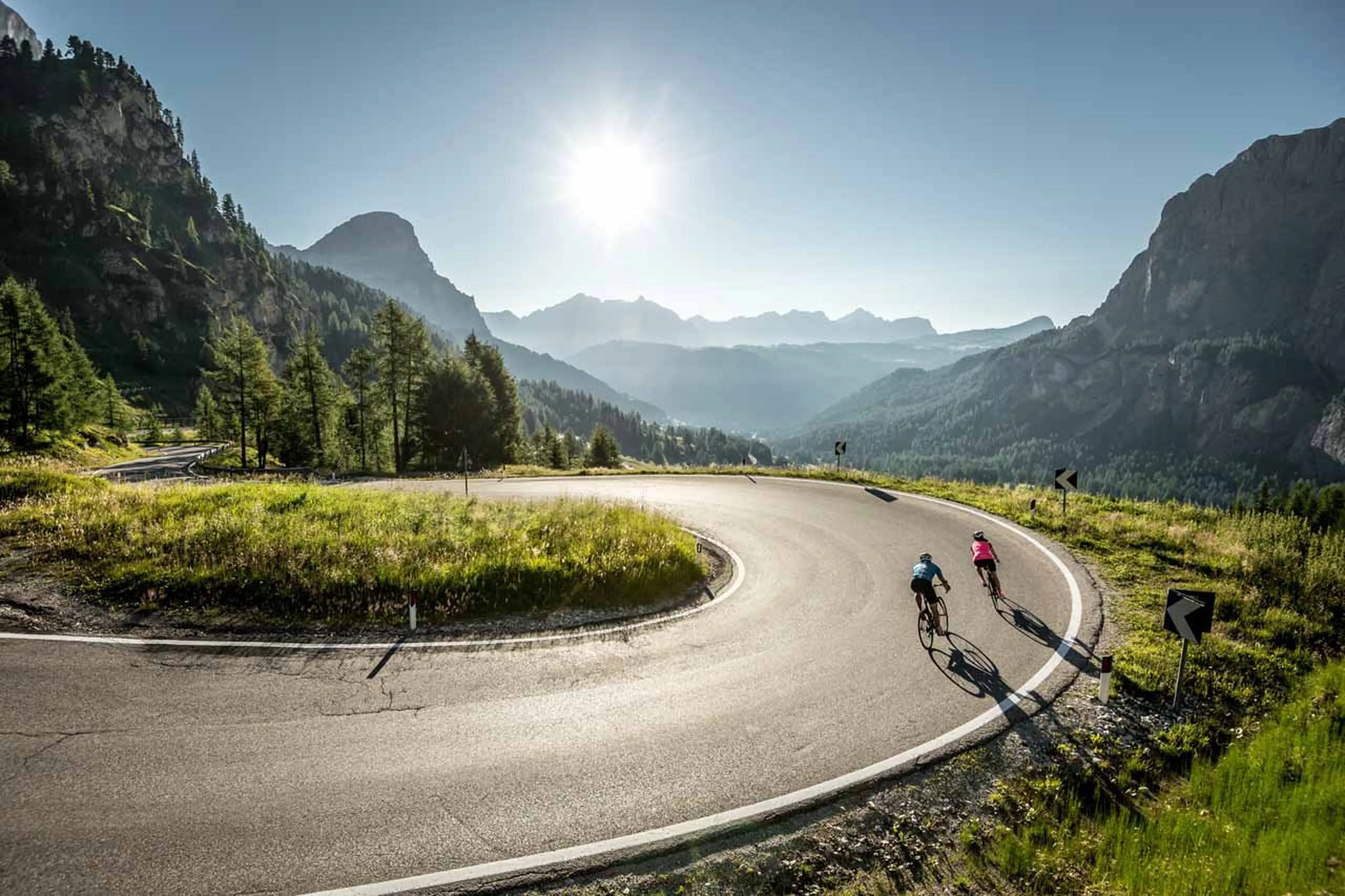 Road cycling in Alta Badia in summer