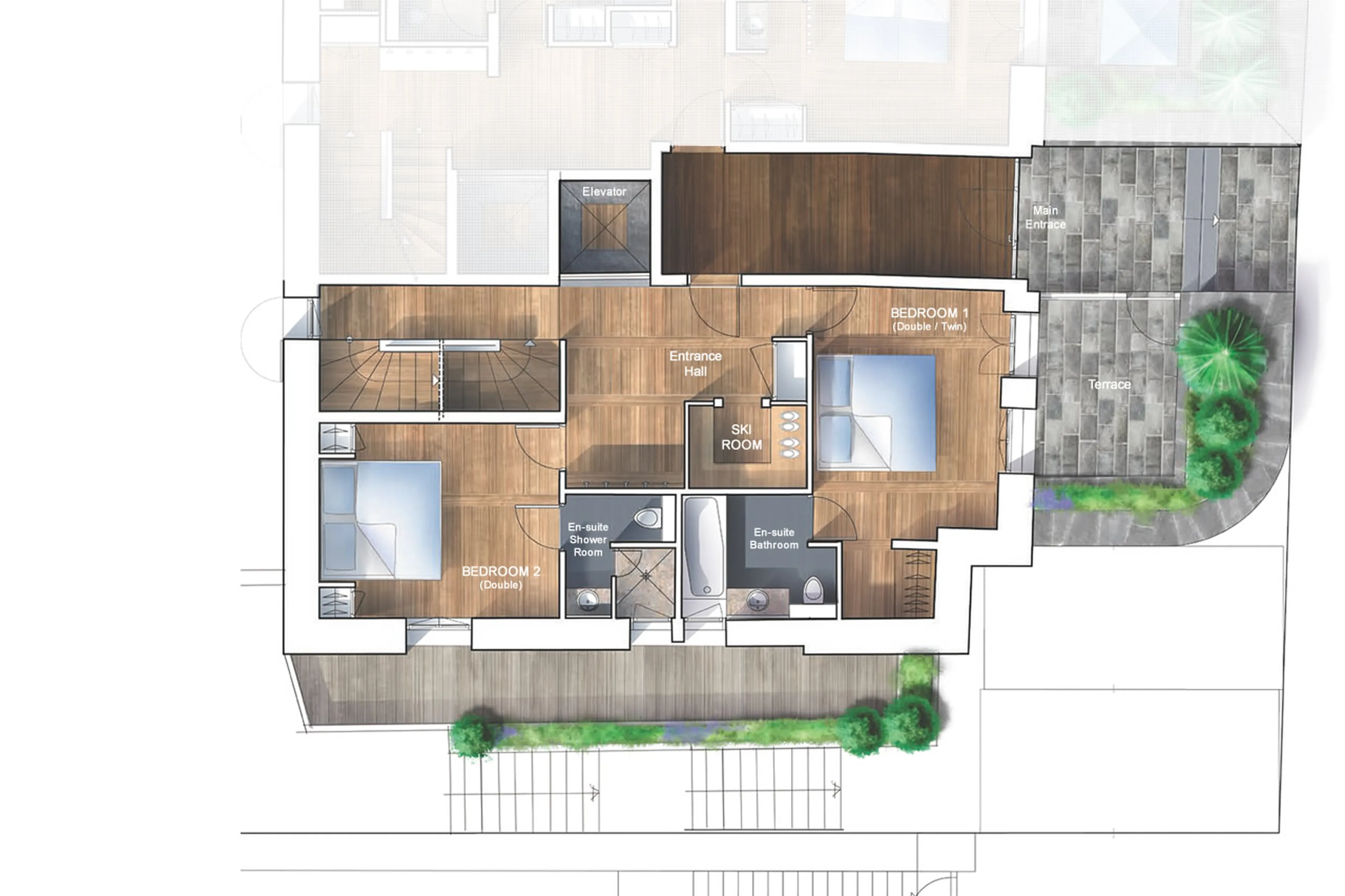 Level 0 floor plan of Chalet Angelus 1 in Val d'Isere