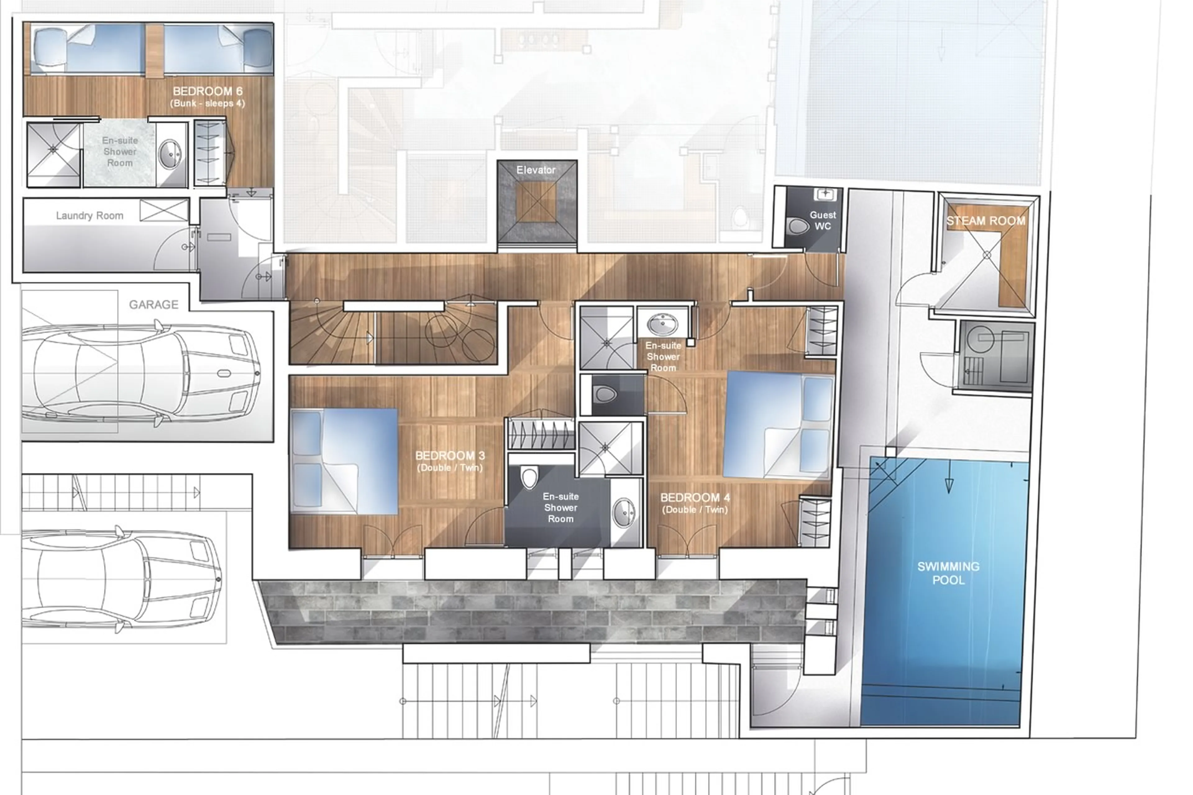 Level -1 floor plan of Chalet Angelus 1 in Val d'Isere