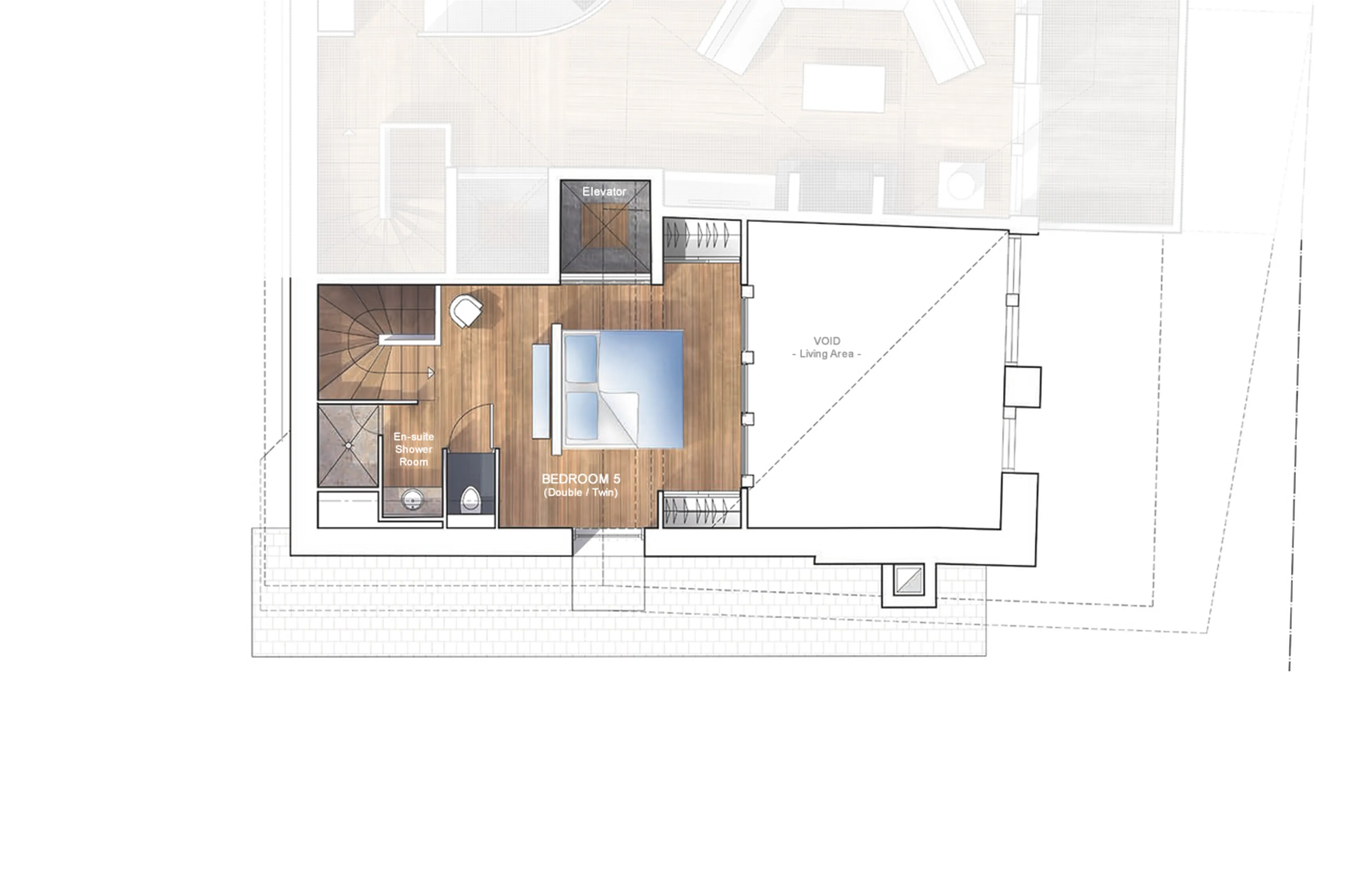 Mezzanine level floor plan of Chalet Angelus 1 in Val d'Isere