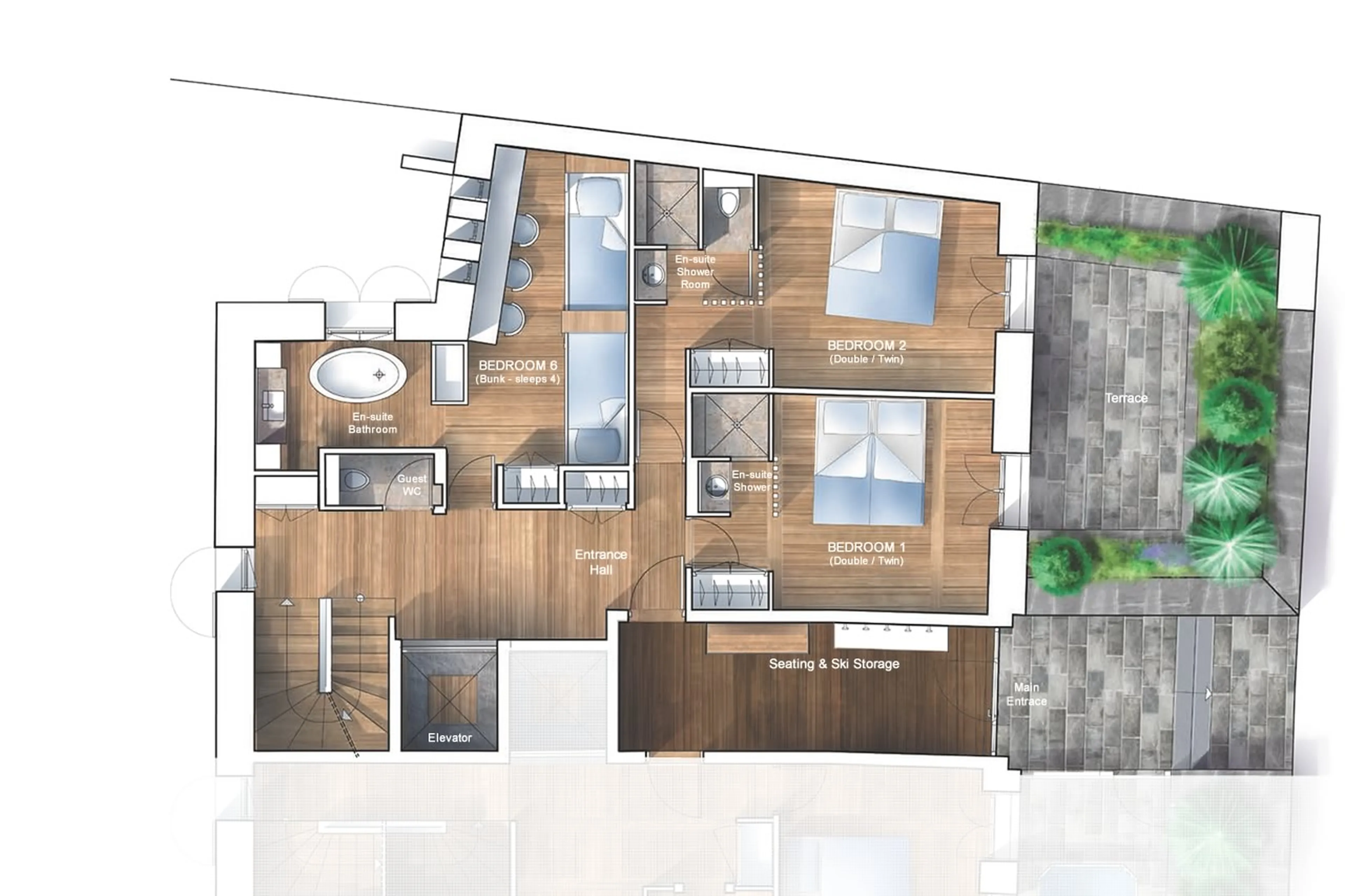 Level 0 floor plan of Chalet Angelus 2 in Val d'Isere