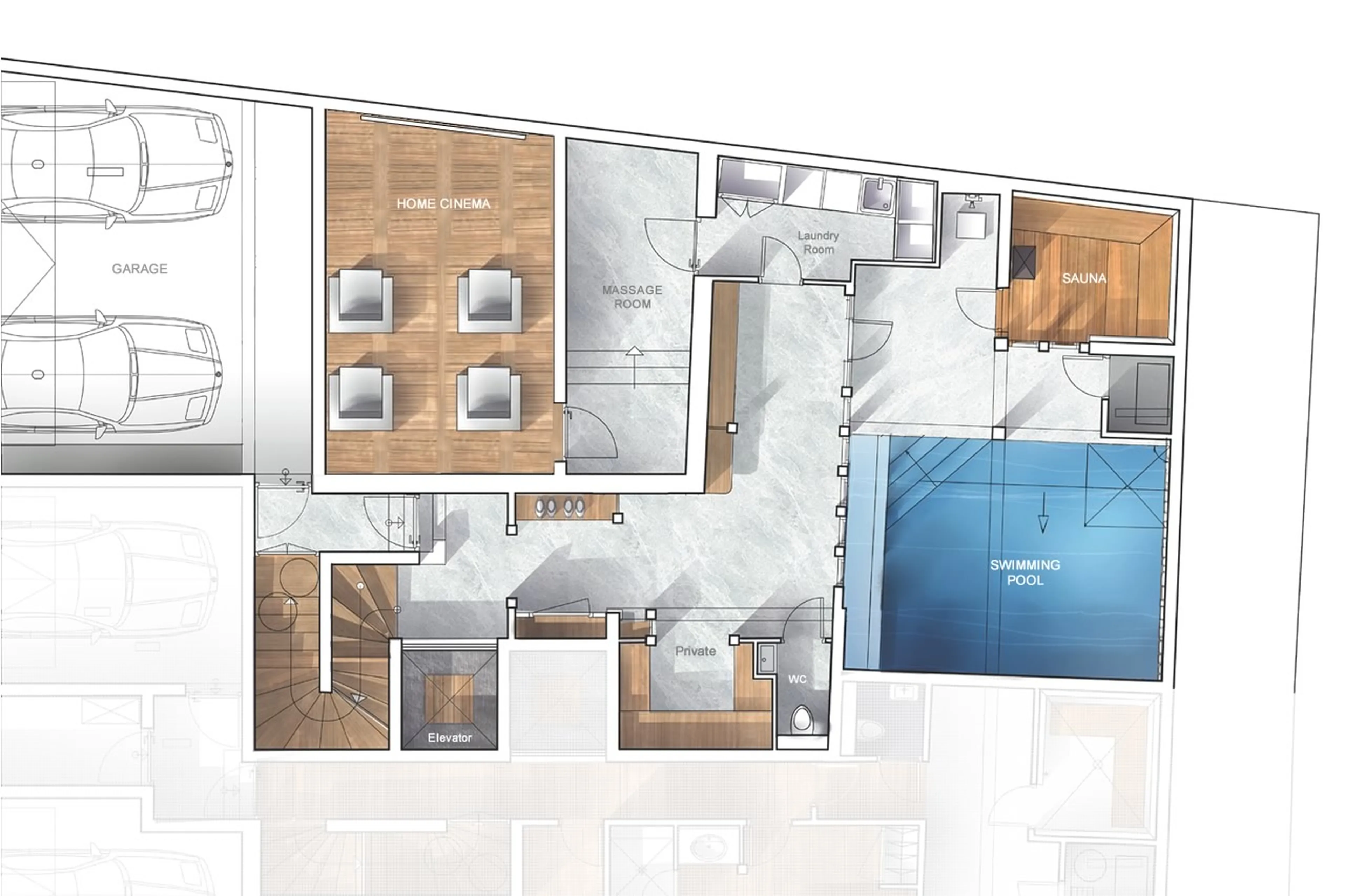 Level -1 floor plan of Chalet Angelus 2 in Val d'Isere