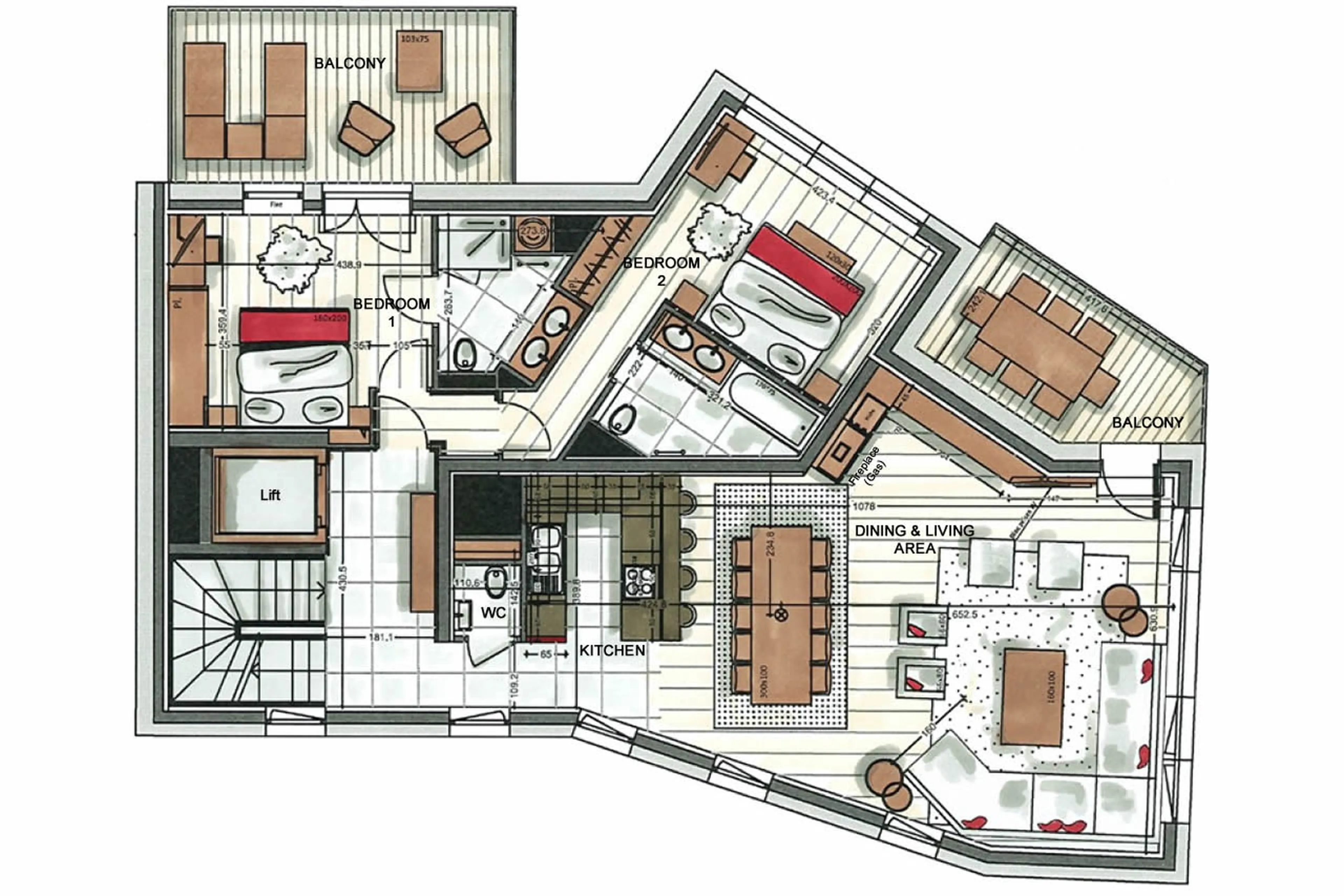 Upper level floor plan of Apartment Alaska Lodge 6