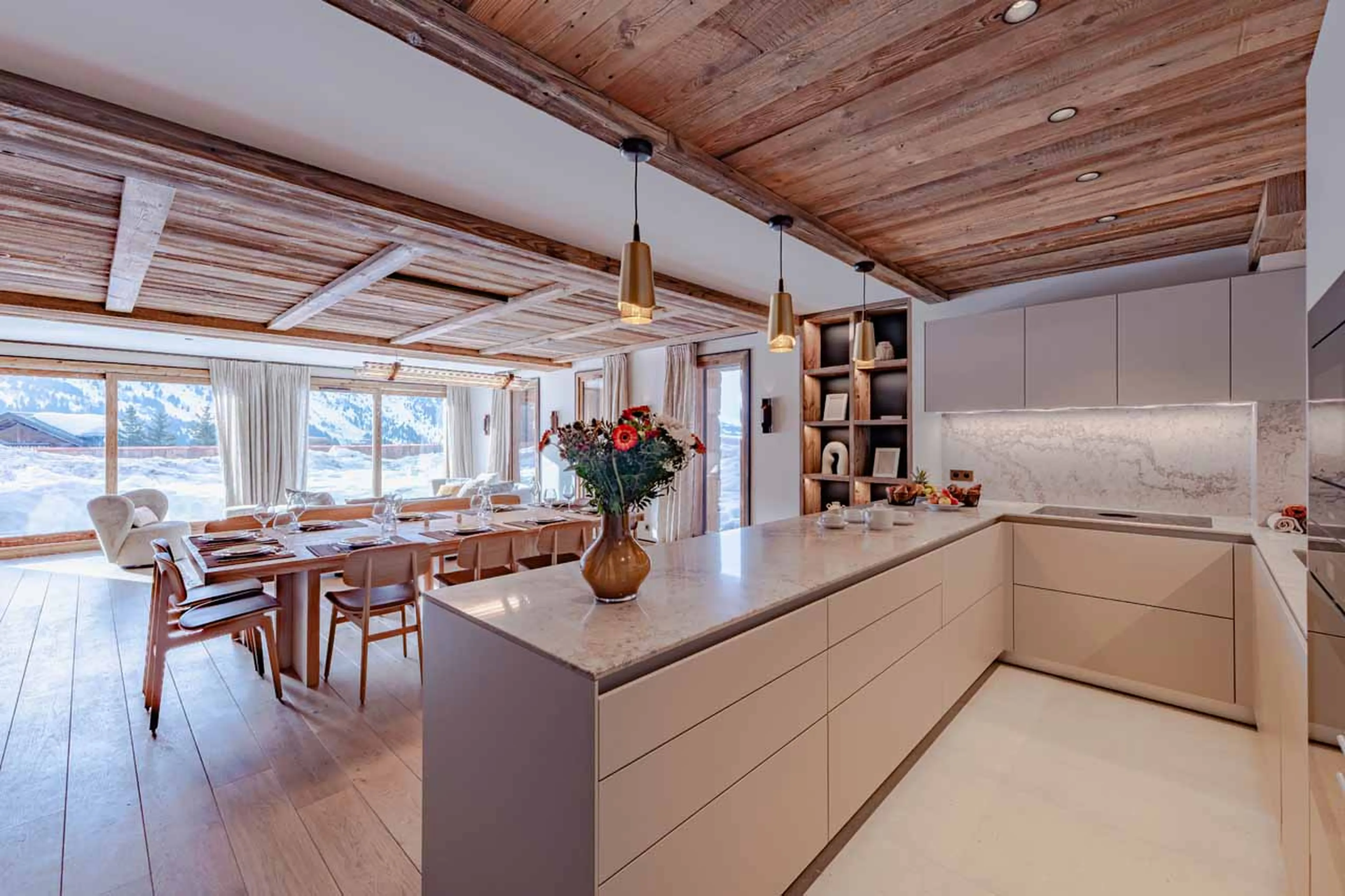 Kitchen open-plan at Apartment Alba 101 in Meribel