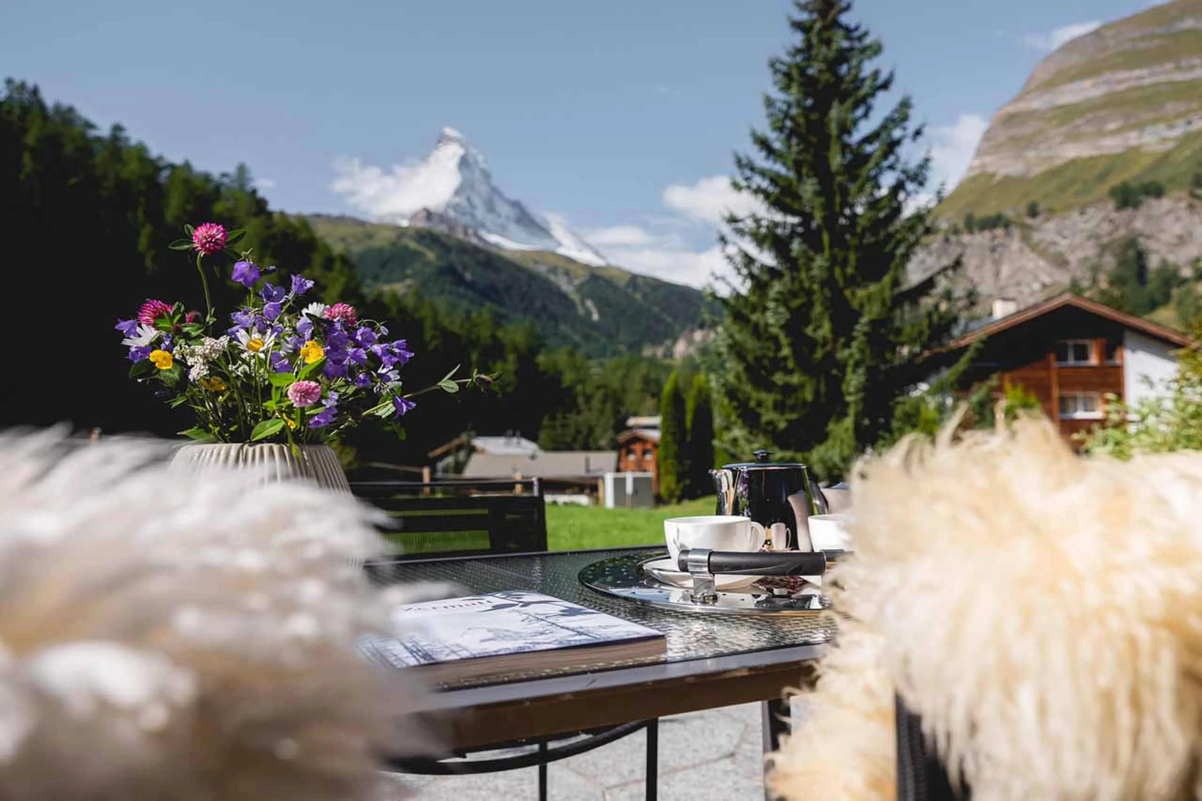 Magnificent view from the terrace at Beautiful location of Chalet Altesse in Zermatt