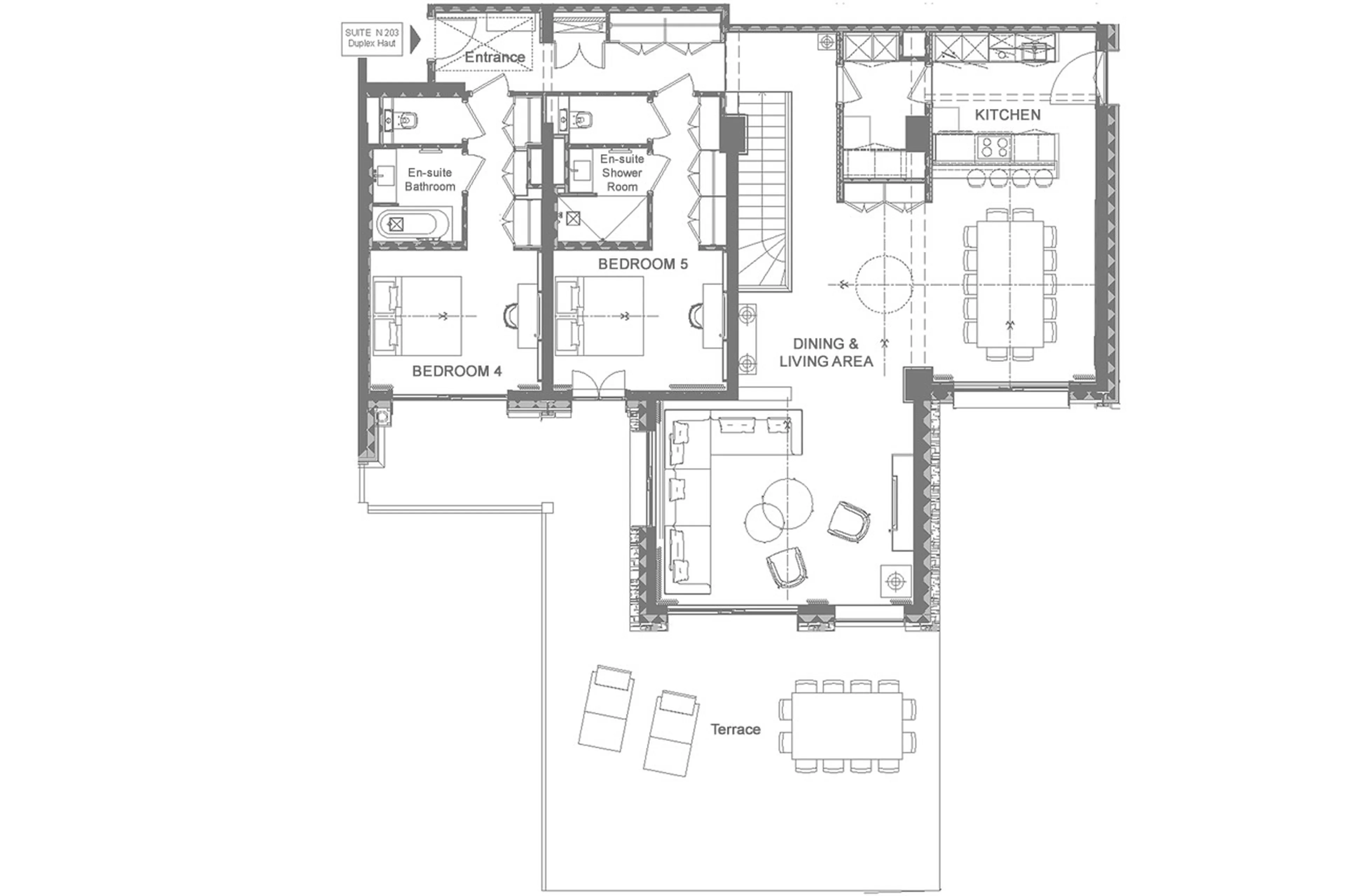 Upper level floor plan of Apartment Antares Naos 203