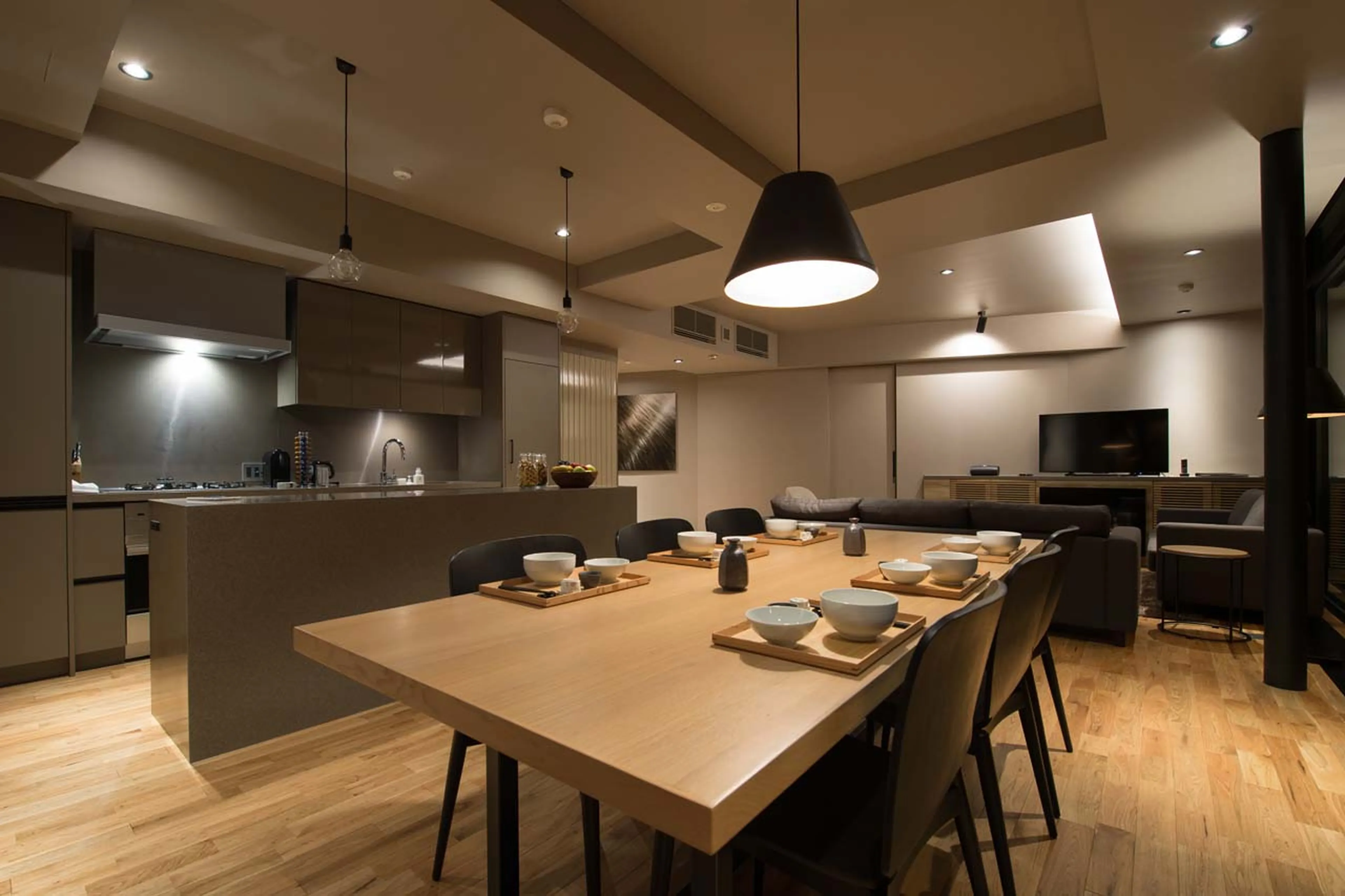 Dining area and open kitchen at Apartment Aspect 2 in Niseko