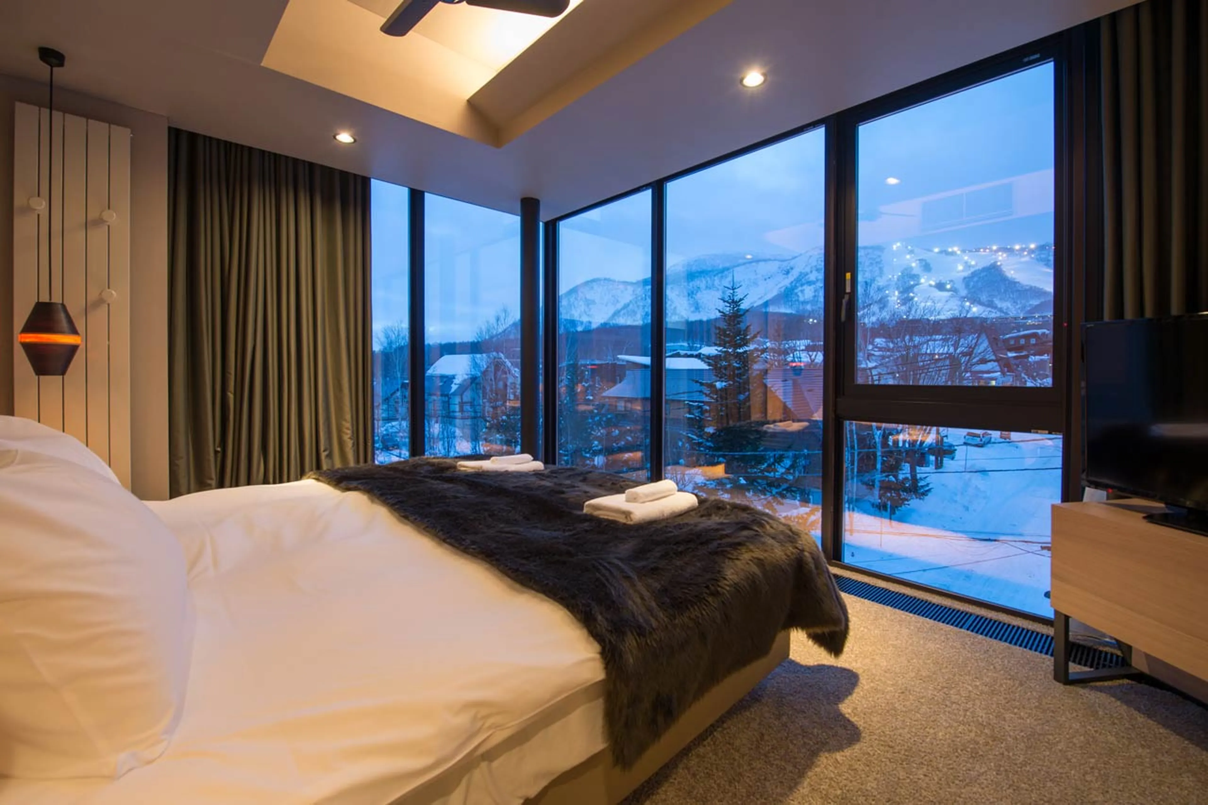 Mountain views from bedroom one at Apartment Aspect 5 in Niseko