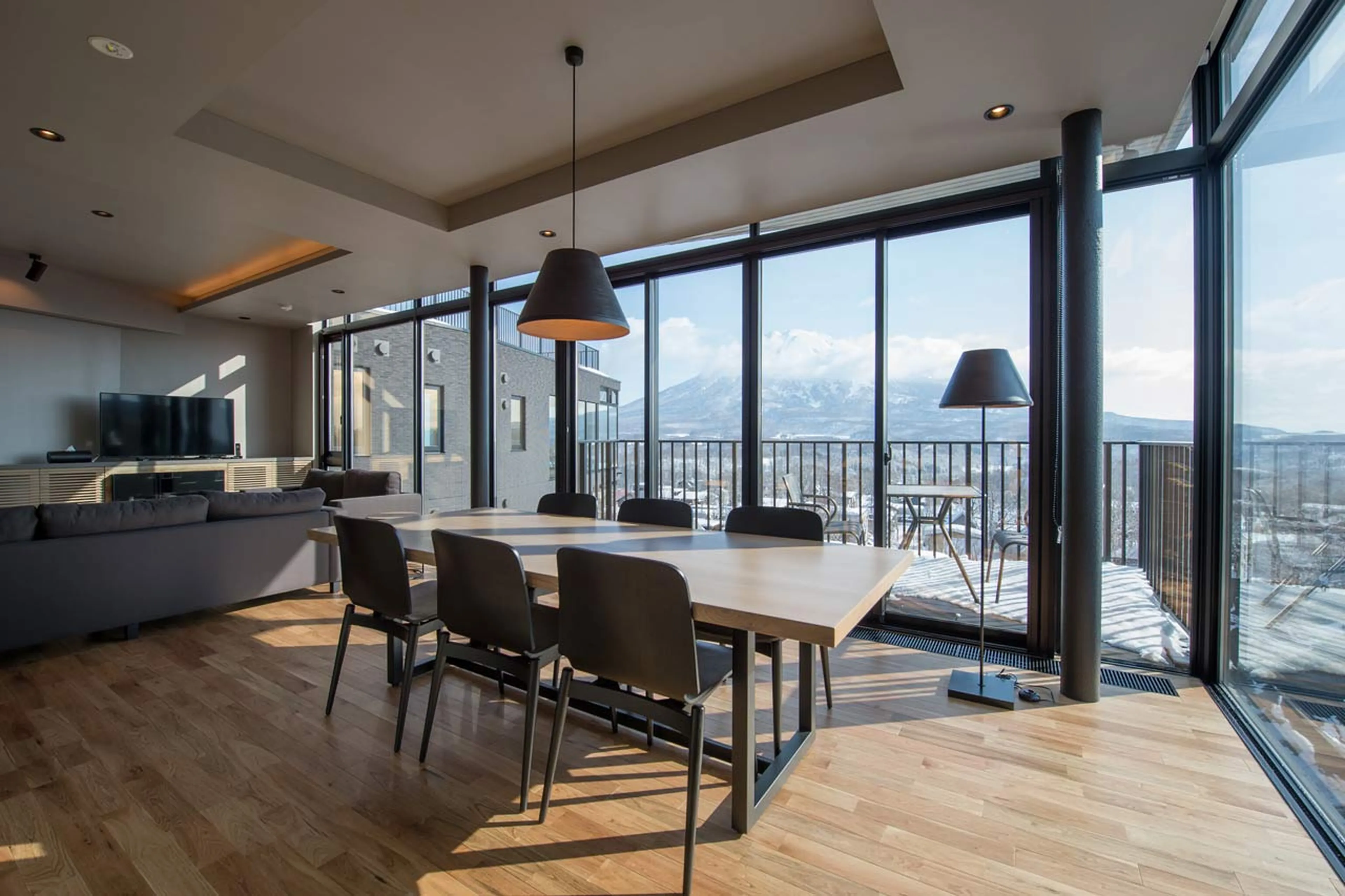 Dining area with mountain views at Apartment Aspect 5 in Niseko