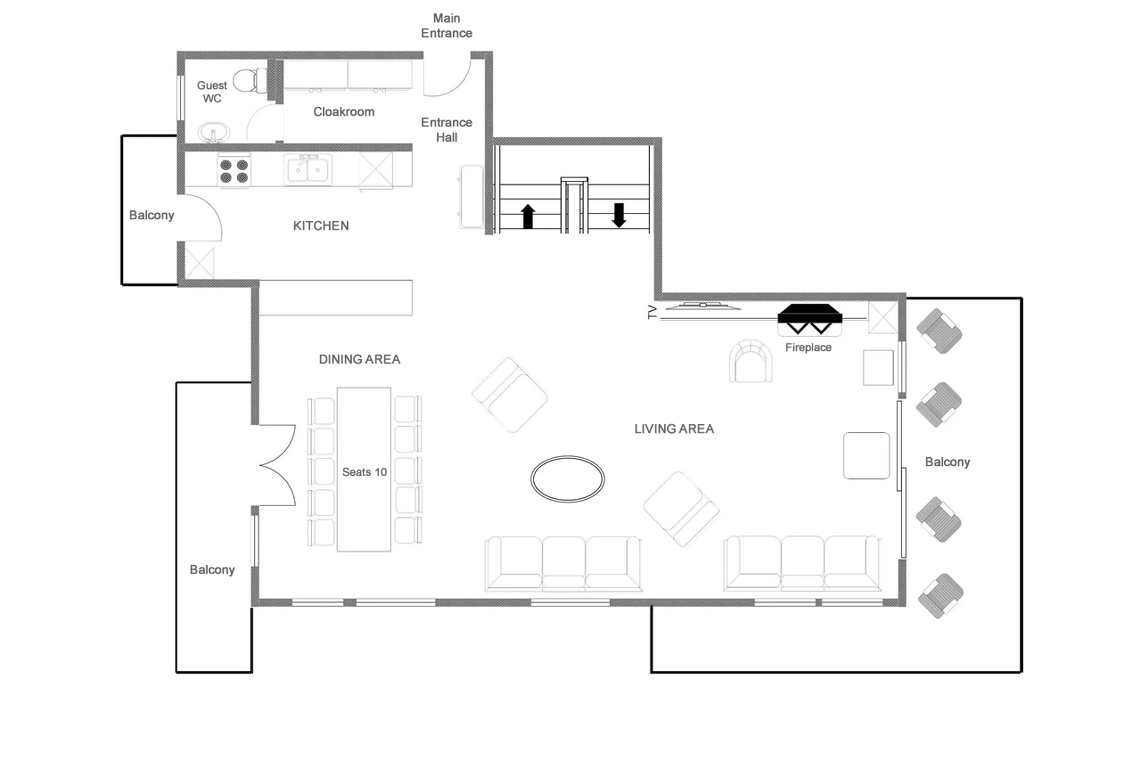 Top level floor plan of Apartment Breithorn in Verbier