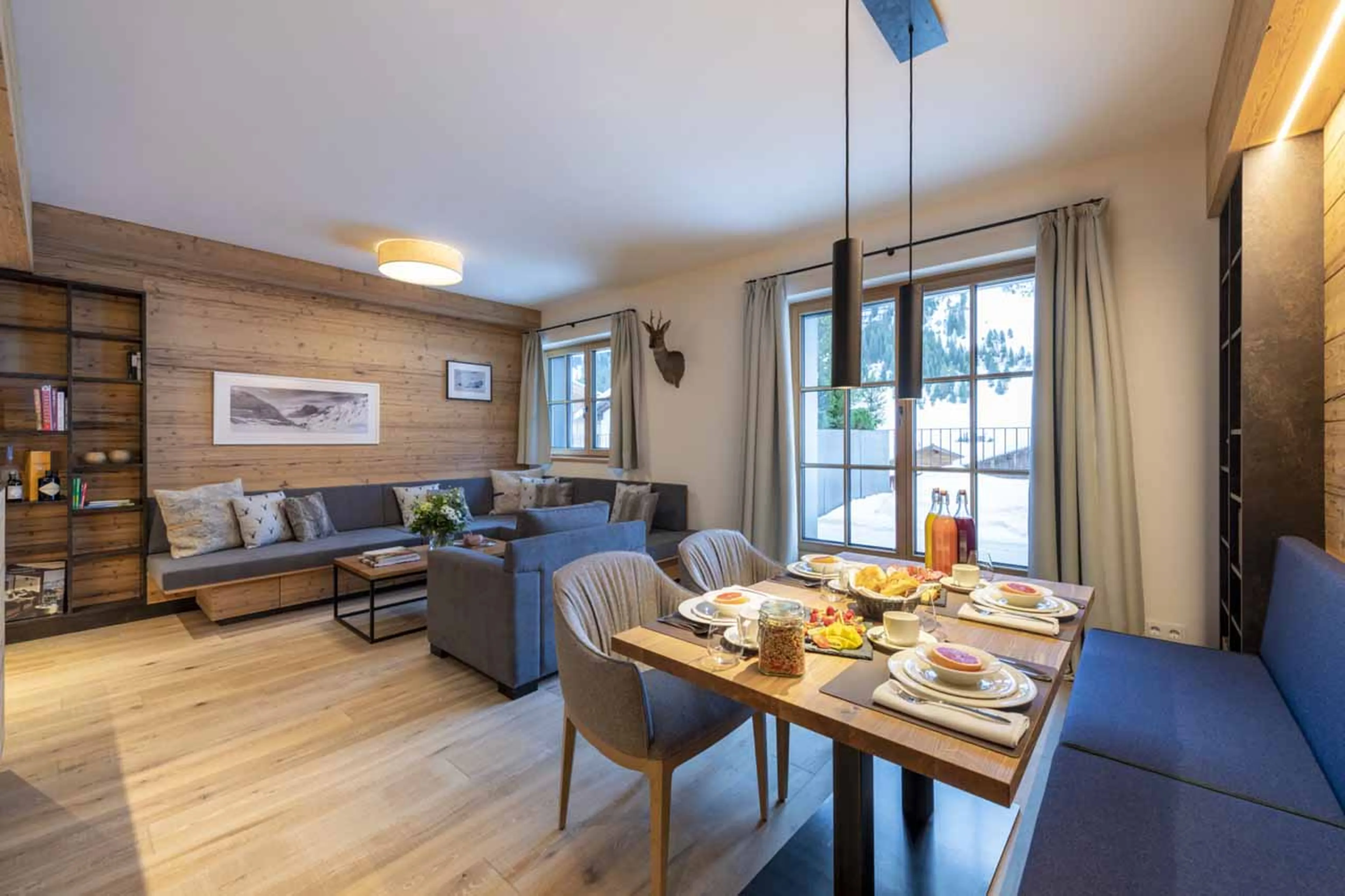 Living and dining area at Apartment Brunnenhof 1 in Lech