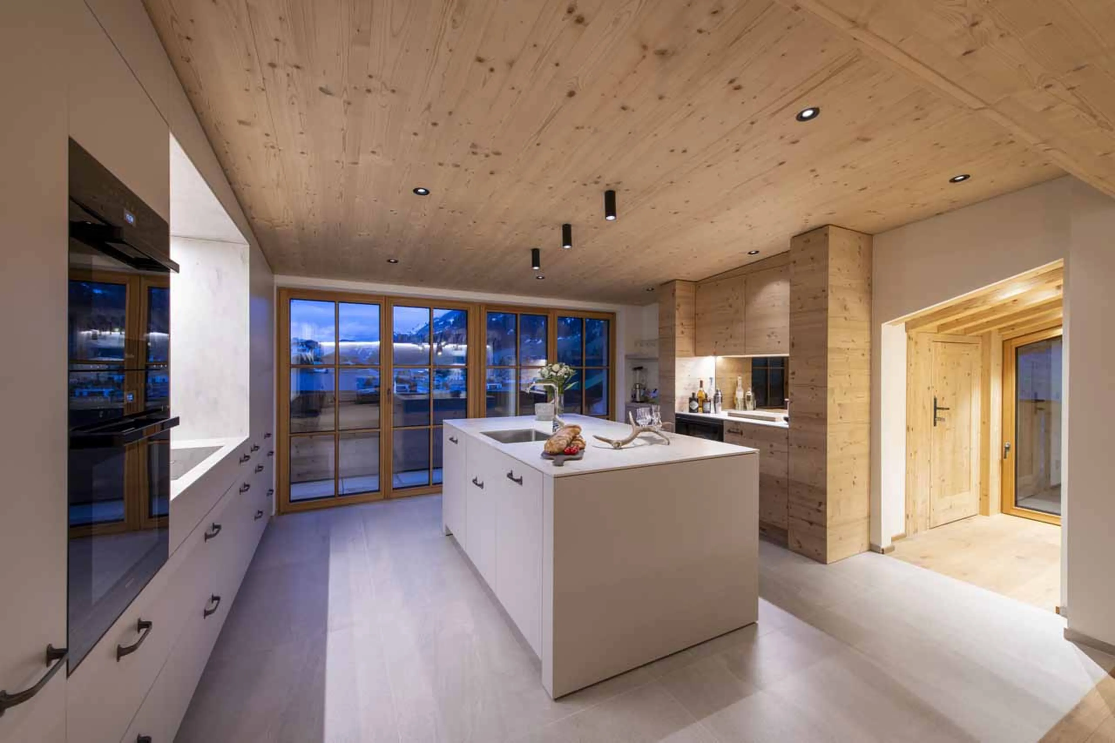 Balcony access from kitchen at Brunnenhof Penthouse in Lech