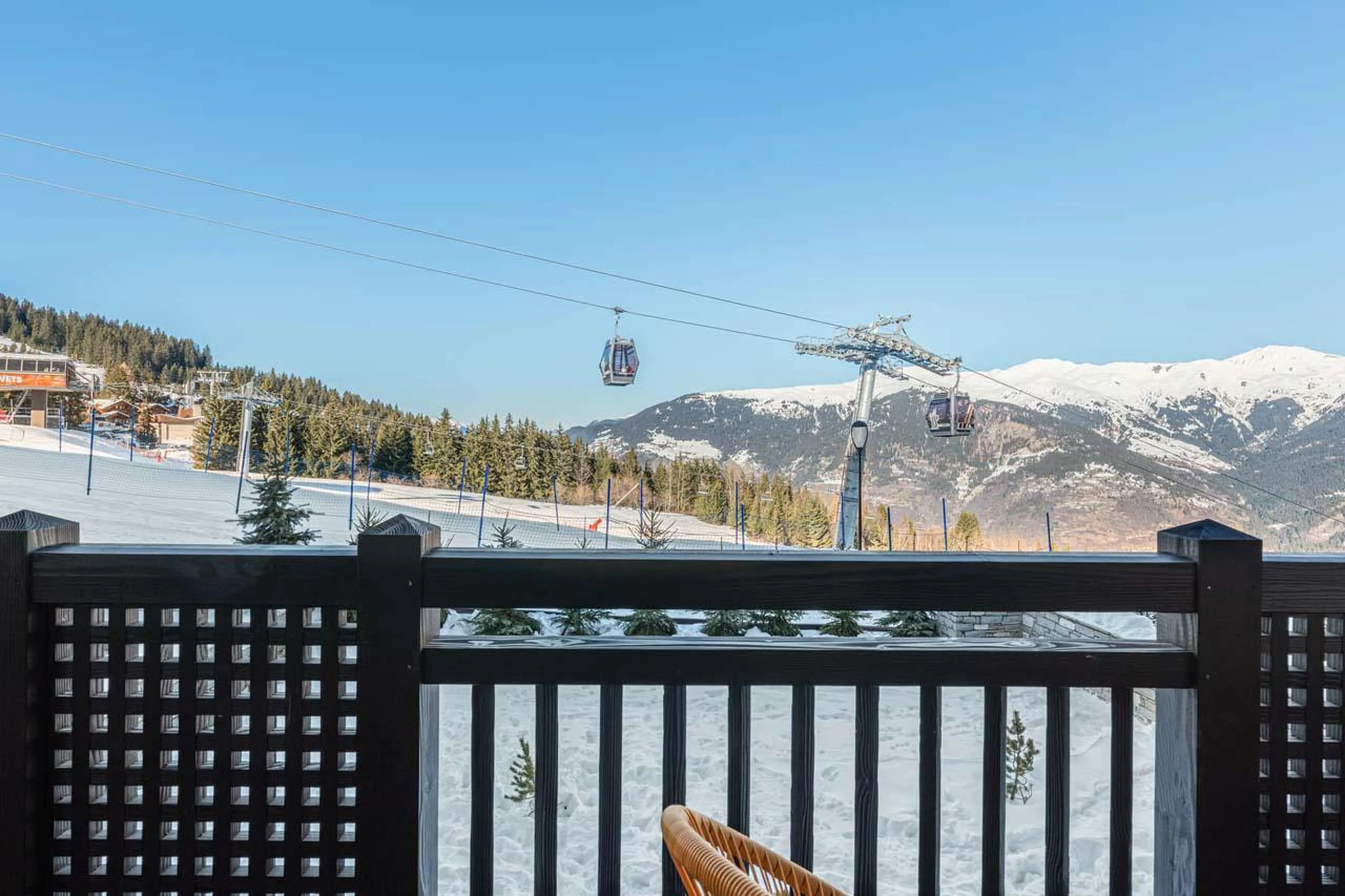 Beautiful mountain views from the second floor balcony at Apartment Castano in Courchevel 1850