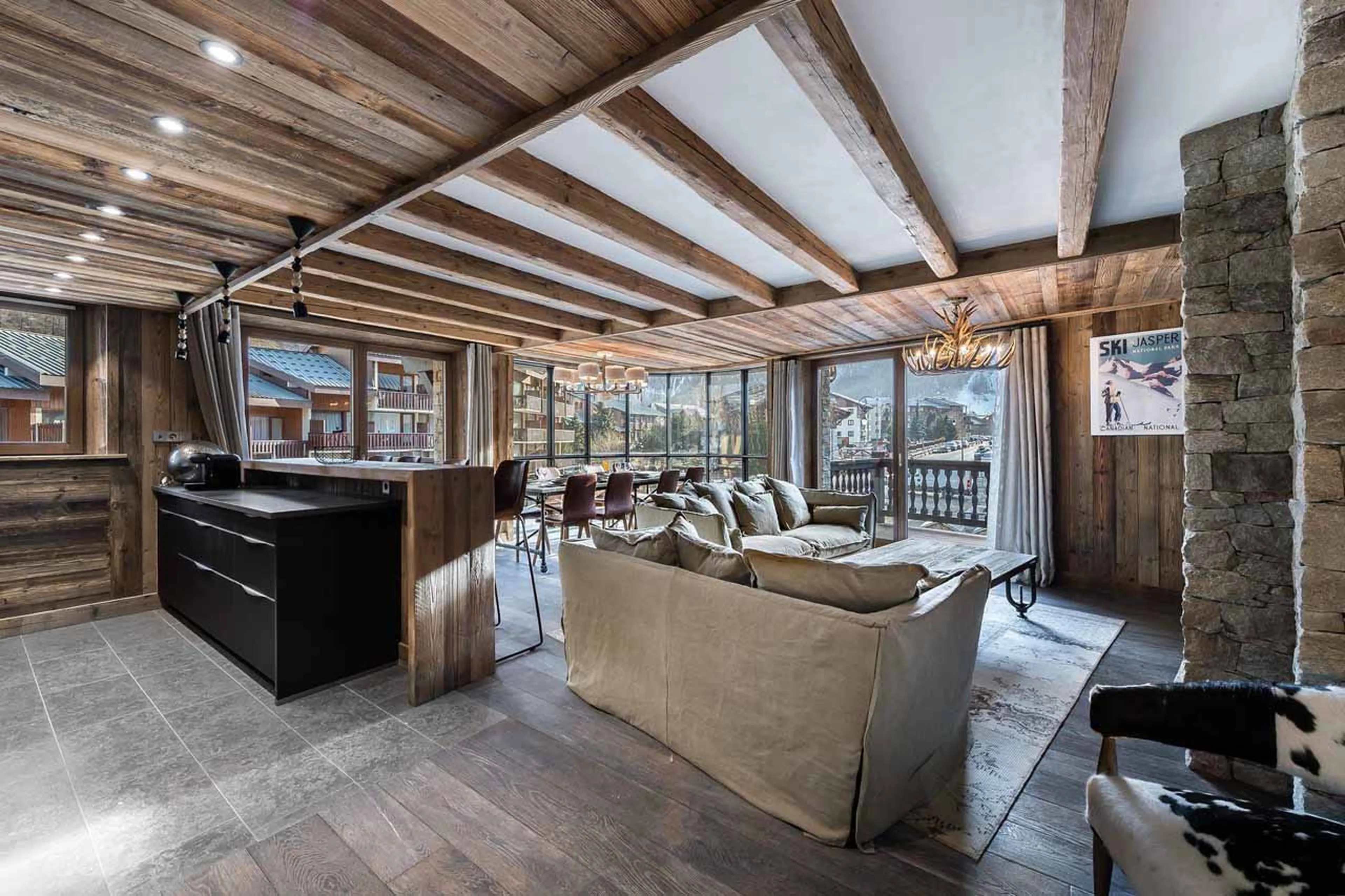 Panoramic views of living areas at Apartment Castor in Val d'Isere