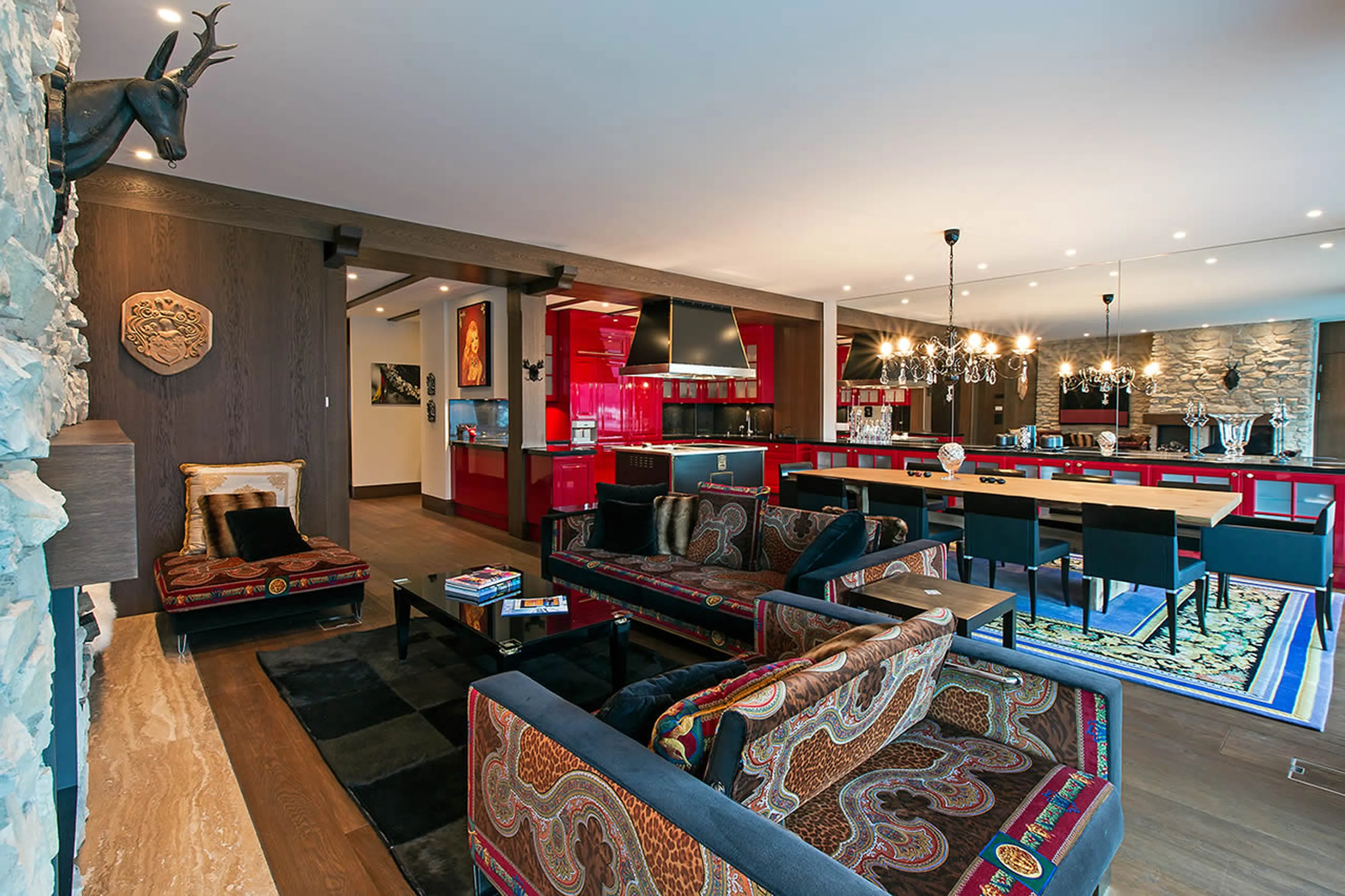 Open plan living area in  Apartment Giuliani in St Moritz