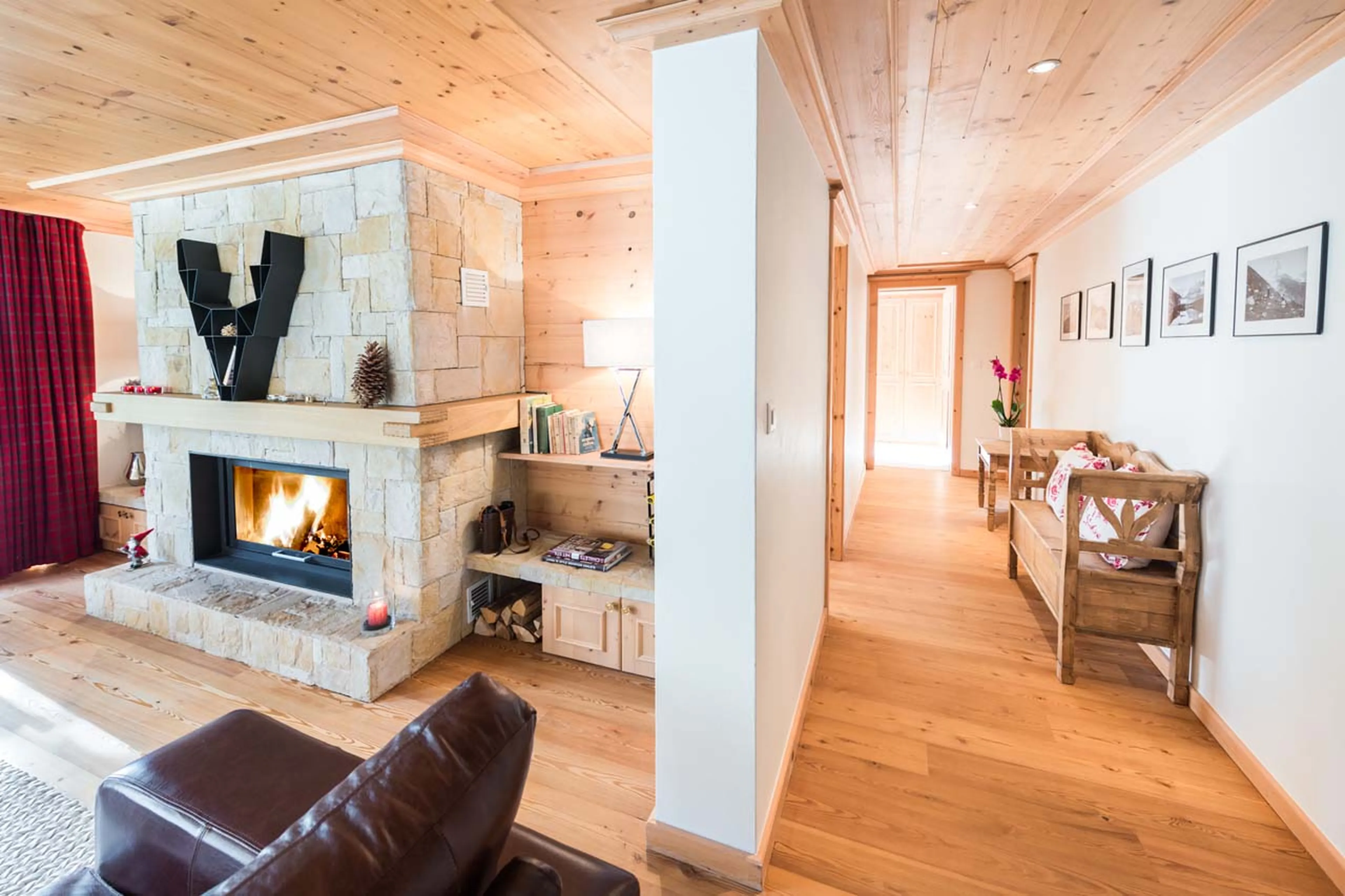 Fireplace in living area of Apartment D'Amore in Zermatt