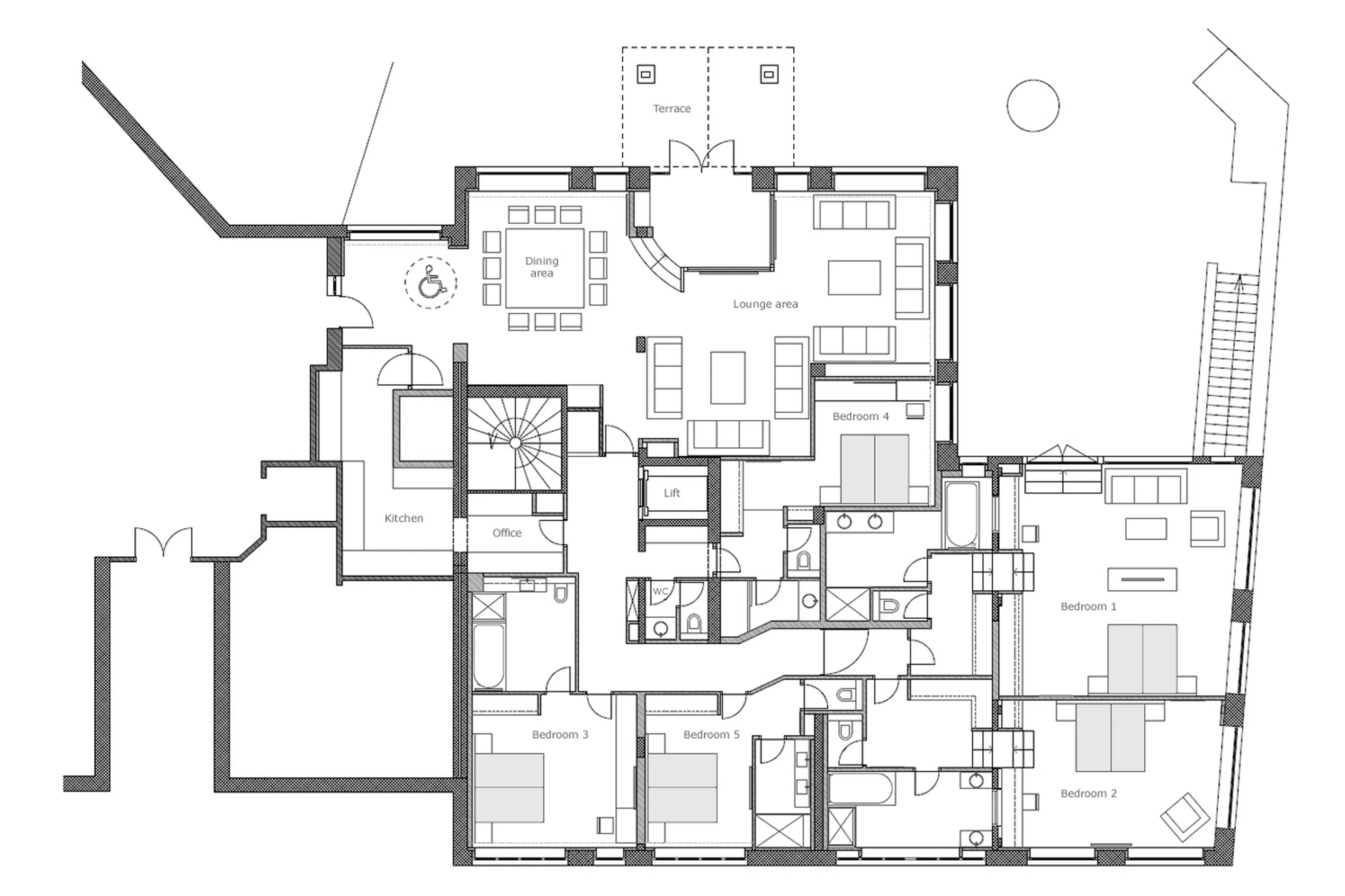 Level 1 floor plan of Apartment Denali, Courchevel 1850