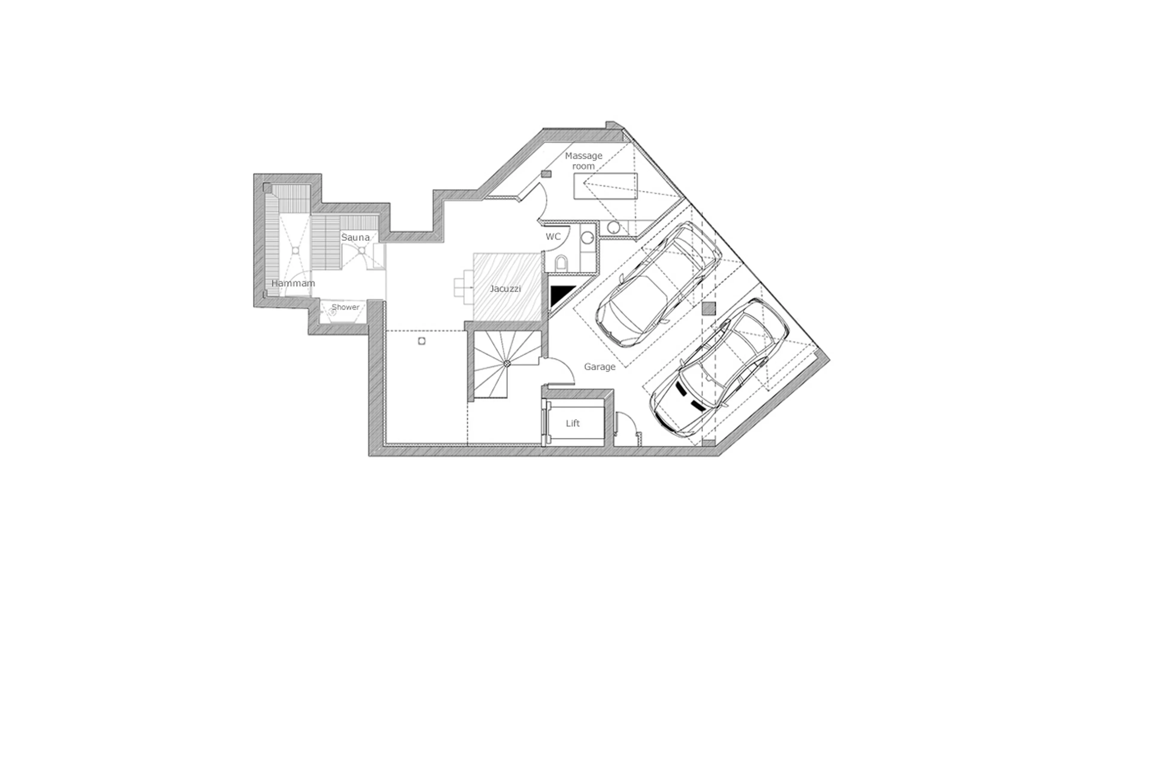 Level -1 floor plan of Apartment Denali, Courchevel 1850