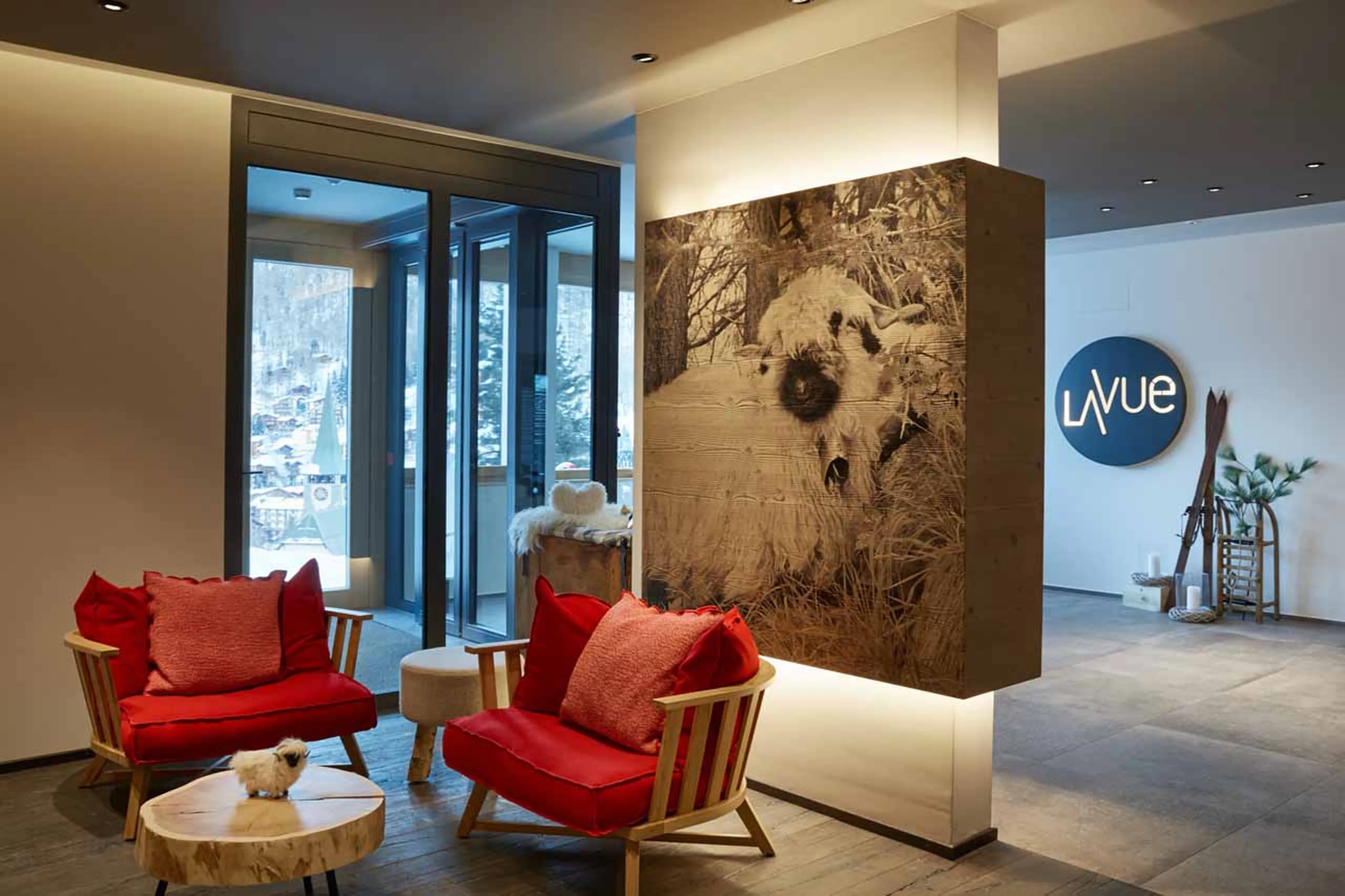 Lobby of La Vue apartments in Zermatt